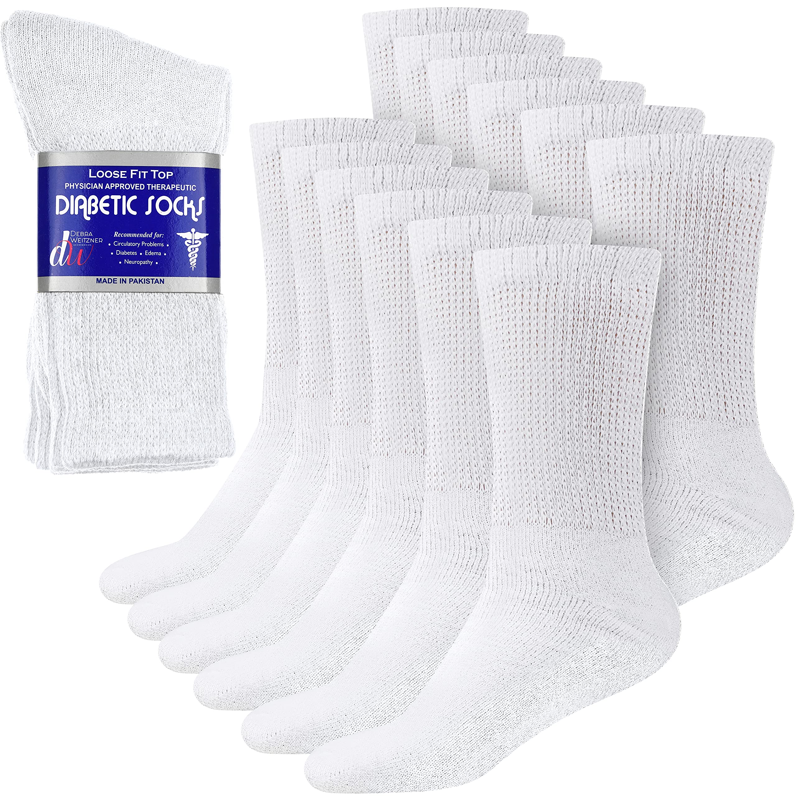 Debra Weitzner Diabetic Ankle Crew Socks for Men & Women - Non-Binding, Loose Fit Comfort Socks (12 Pairs) - Ideal for Diabetes, Swelling & All-Day Wear