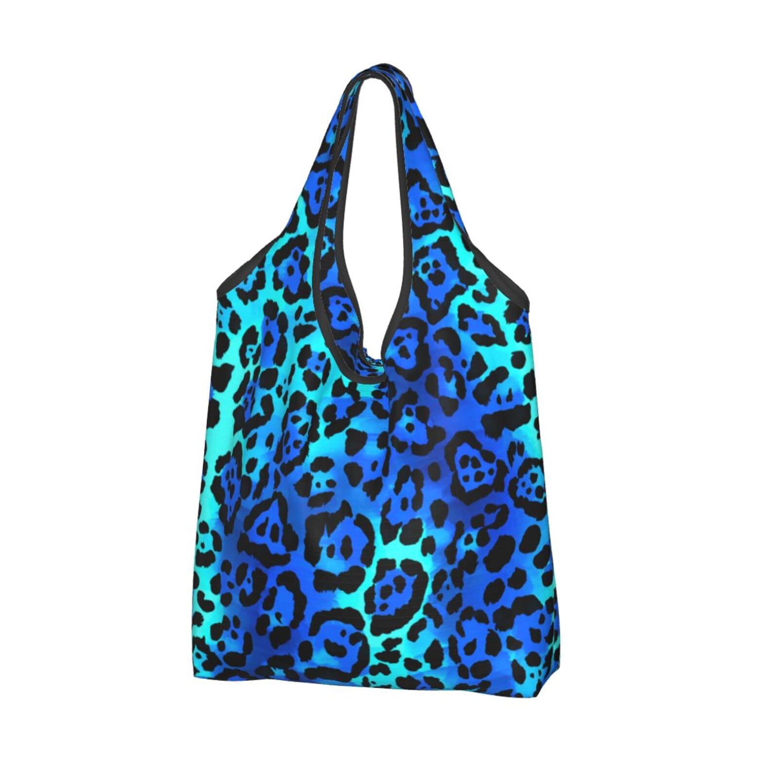 Blue Leopard Print Reusable Shopping Bags - Waterproof Foldable Grocery Tote for Women - Eco-Friendly Large Market Bag for Groceries, Beach, Travel & Daily Use