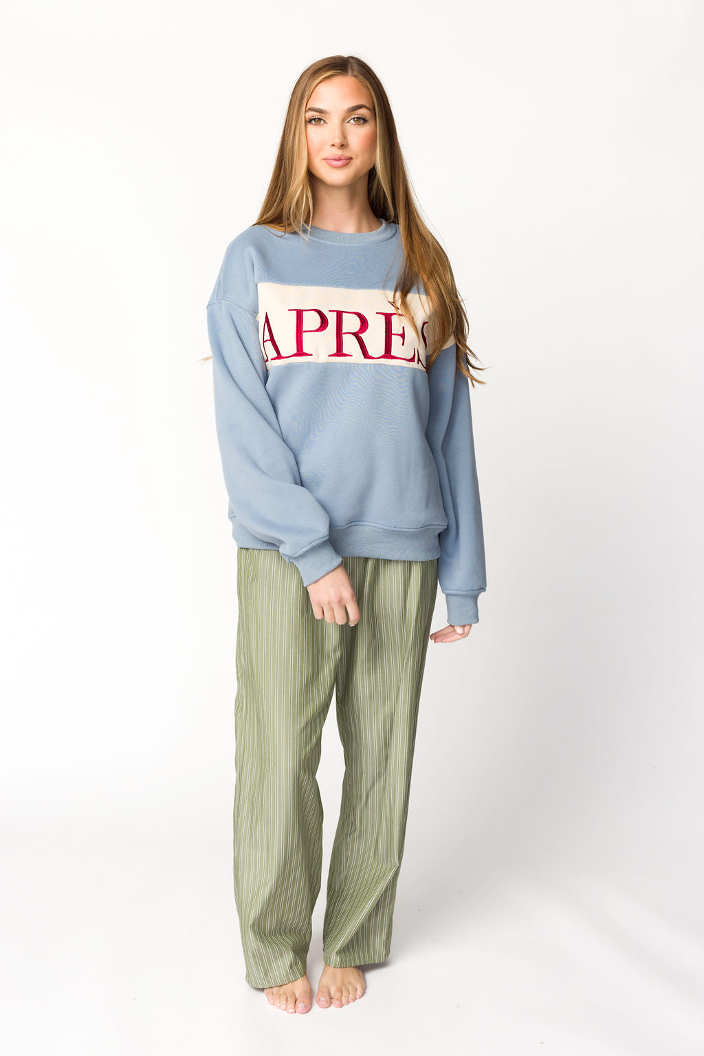 Stone Blue Colorblocked Crewneck Sweater | Stylish & Comfortable Pullover for Women | Perfect for Casual Outings & Layering in Fall & Winter