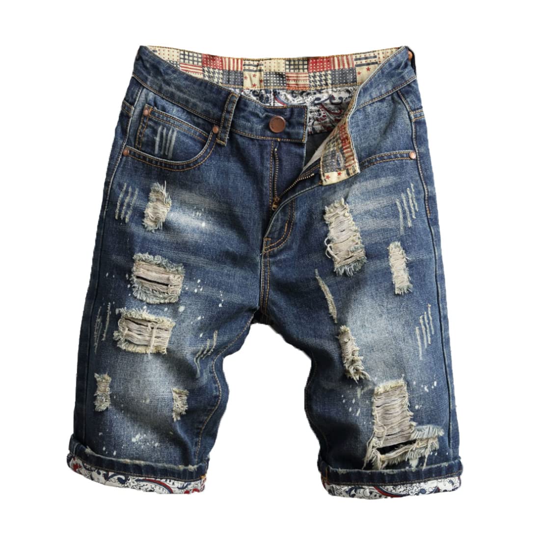 Vintage Slim Fit Distressed Denim Shorts for Men - HZCX FASHION Cut-Off Jean Shorts | Perfect for Summer Outfits, Beach Wear & Casual Street Style