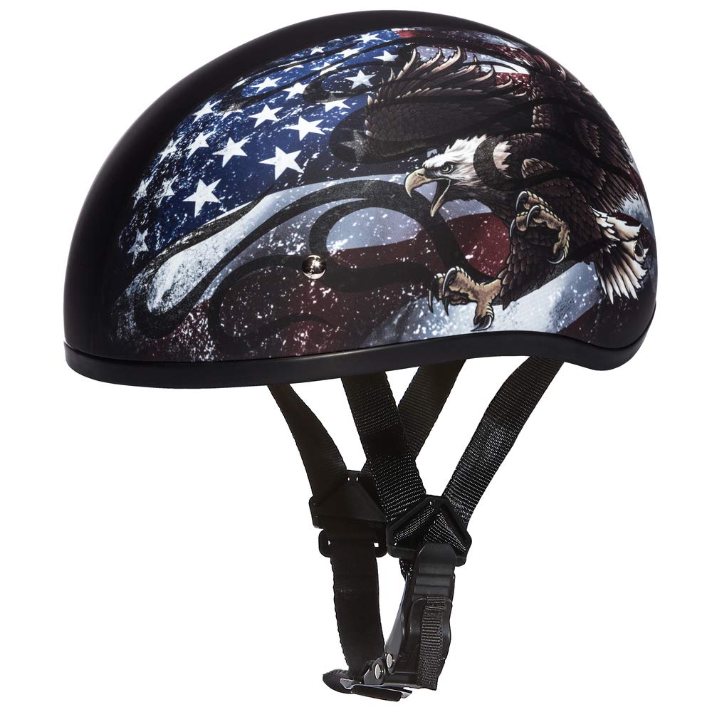 Daytona Half Skull Cap Motorcycle Helmet - DOT Approved Safety Gear for Men & Women [Multiple Graphic Designs] - Perfect for Cruiser, Chopper and Street Bike Riders