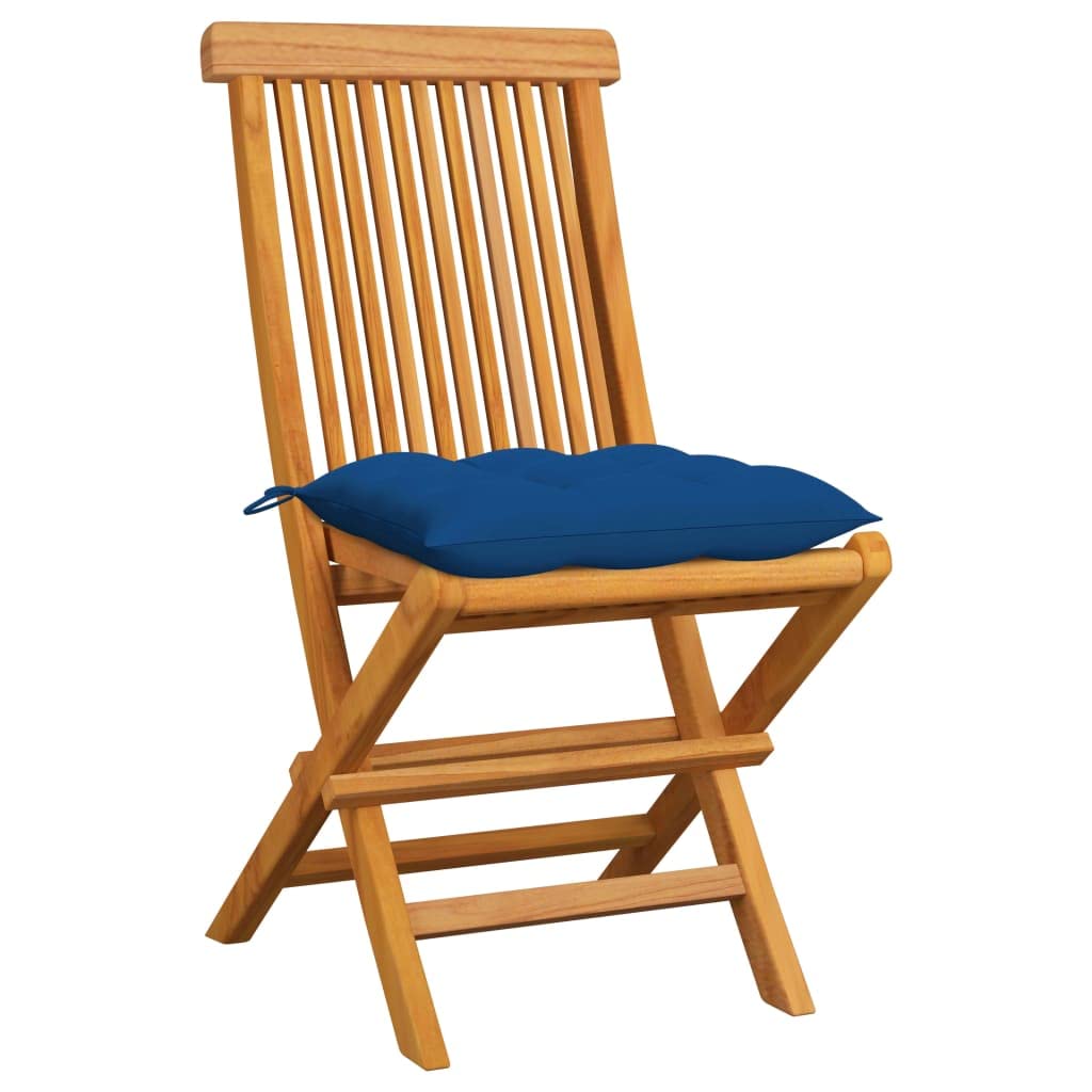 CHARMMA 6-Piece Teak Wood Patio Chairs Set with Blue Cushions - Outdoor Dining, Poolside Lounging & Garden Furniture for Backyard Relaxation