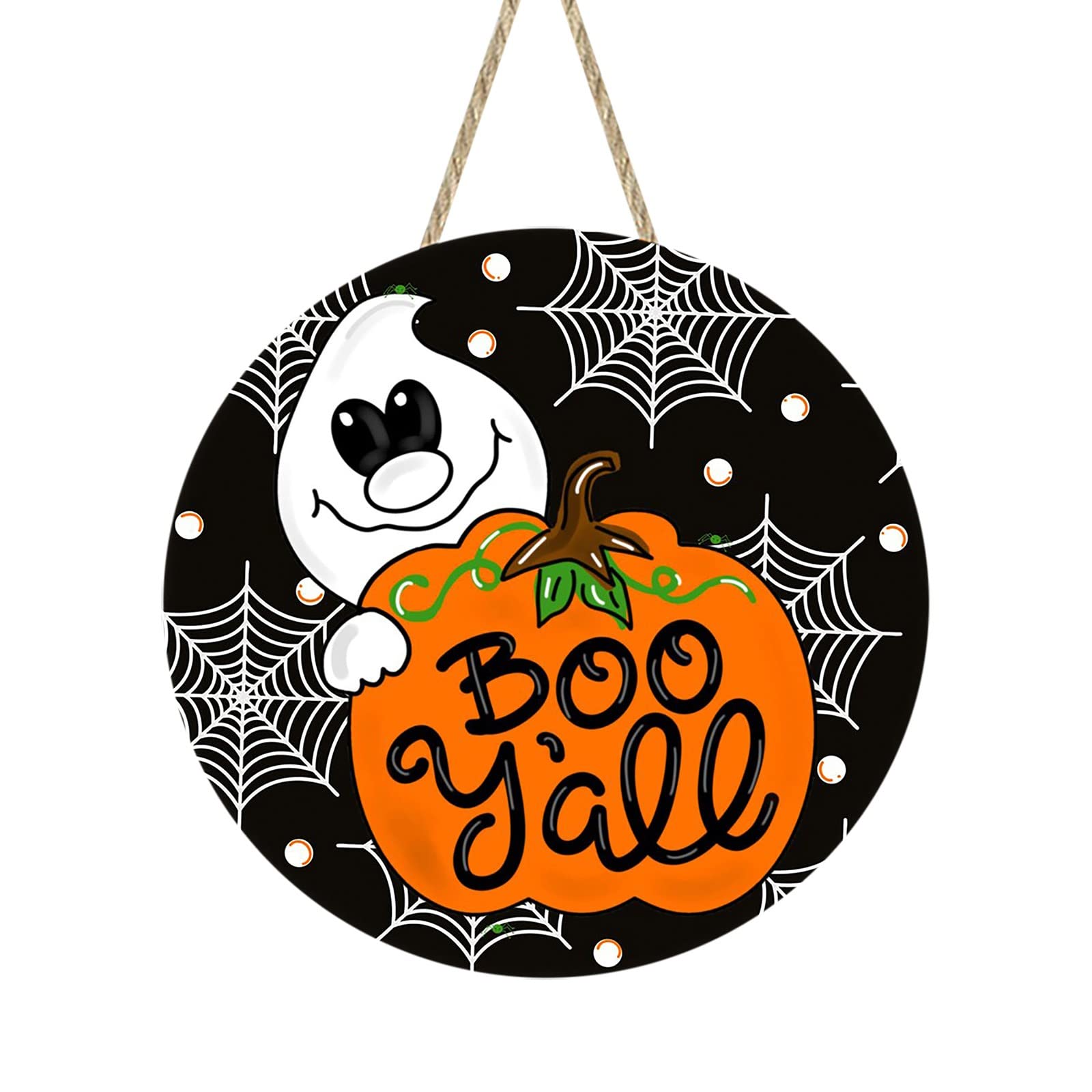 Halloween Wooden Door Hanging Sign - Happy Halloween Decorations for Door, Christmas Tree & Valentine's Day - Multicolor Holiday Ornament for Home, Party & Seasonal Decor