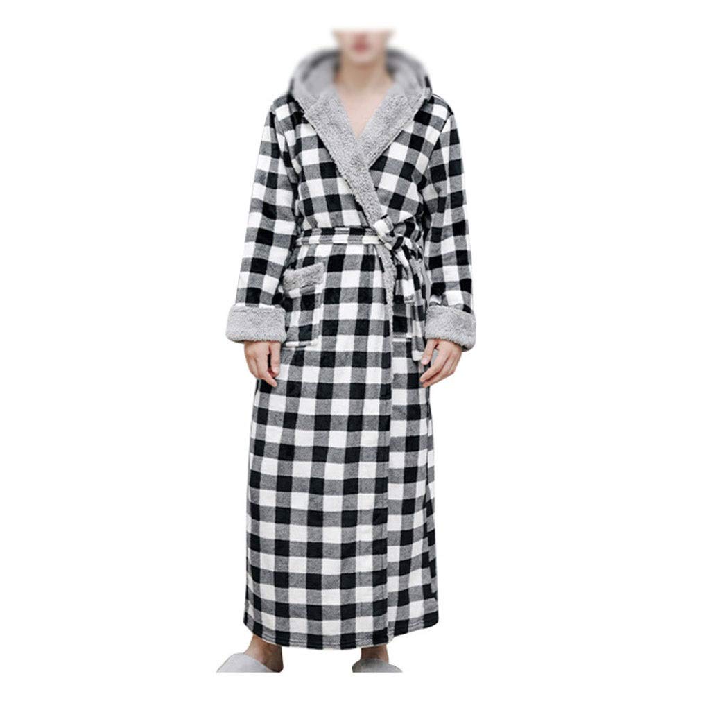 Men's Plaid Printed Hooded Bathrobe - Soft Long Sleeve Winter Robe for Home, Sleepwear & Lounge Wear - Cozy Fleece Nightgown for Relaxation & Spa Days (Color: A, Size: Medium) - Perfect for Cold Weather, Morning Coffee & Evening Relaxation
