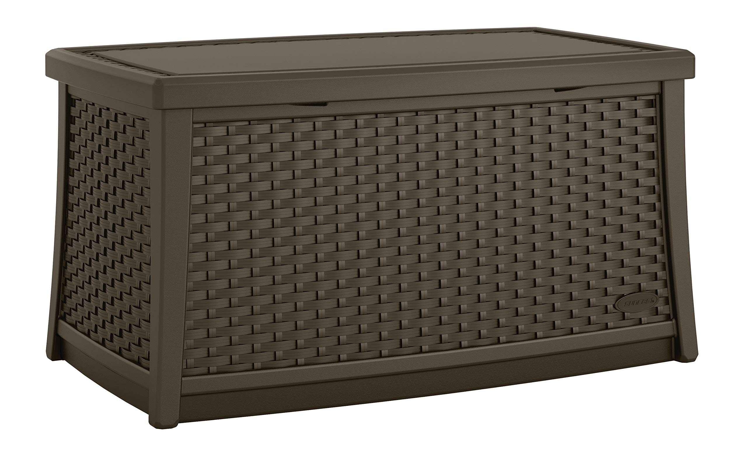 Suncast 30 Gallon Resin Outdoor Patio End Table with Storage - Weatherproof Java Brown Deck Box for Cushions, Pillows & Garden Tools - Perfect for Backyard, Poolside & Patio Furniture Organization