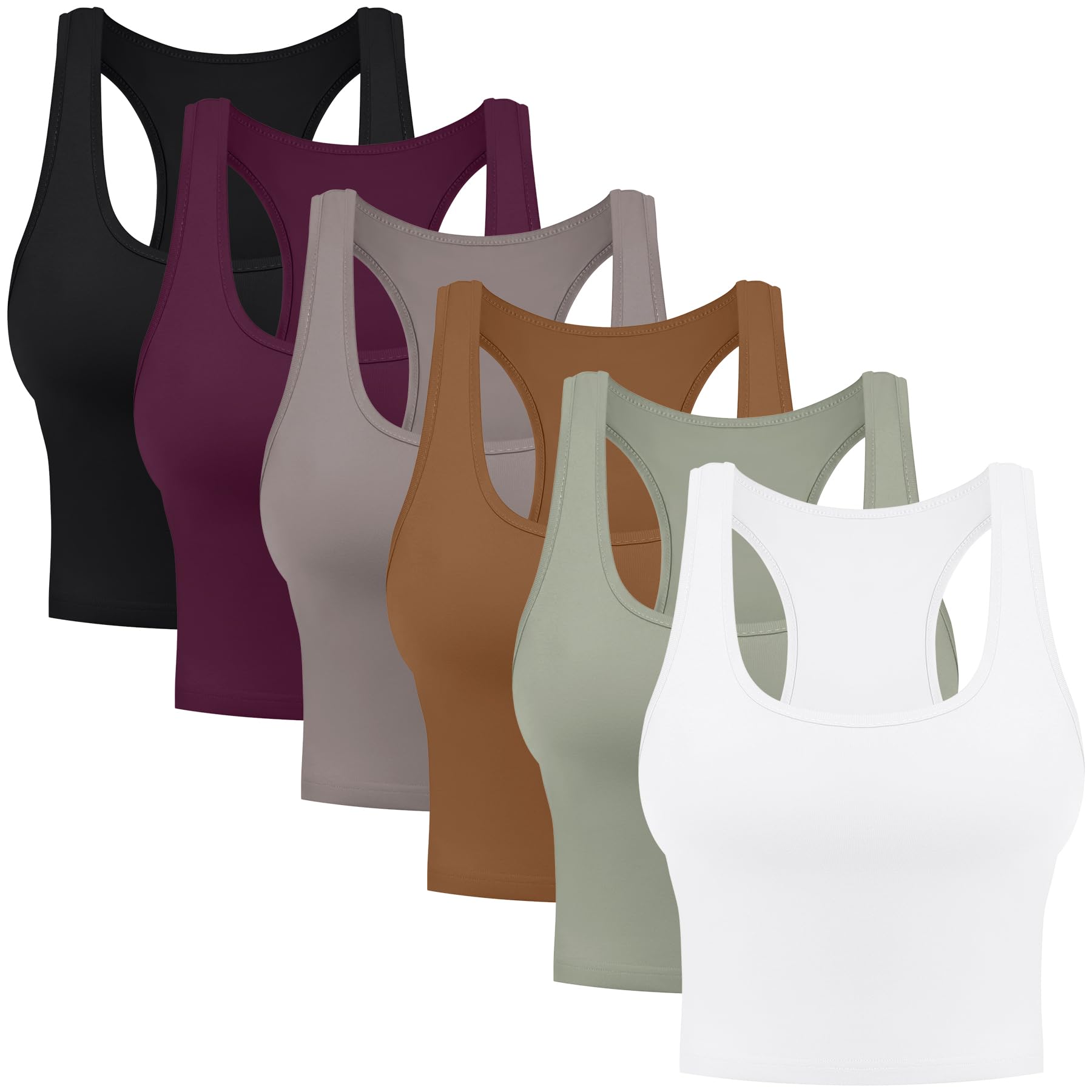 6-Pack Women's Cotton Racerback Crop Tank Tops - Breathable Sleeveless Workout Shirts for Yoga, Gym & Summer Casual Wear