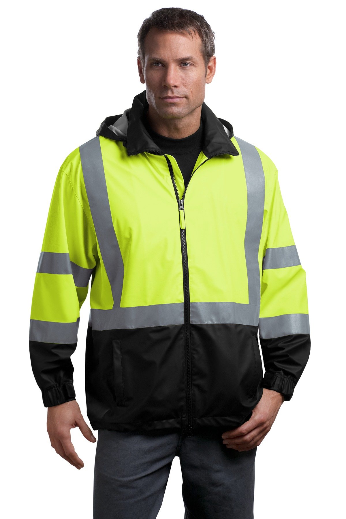 Cornerstone Men's ANSI 107 Class 3 High Visibility Safety Windbreaker Jacket - Medium Size, Safety Yellow & Black - Ideal for Construction, Road Work & Outdoor Safety Professionals