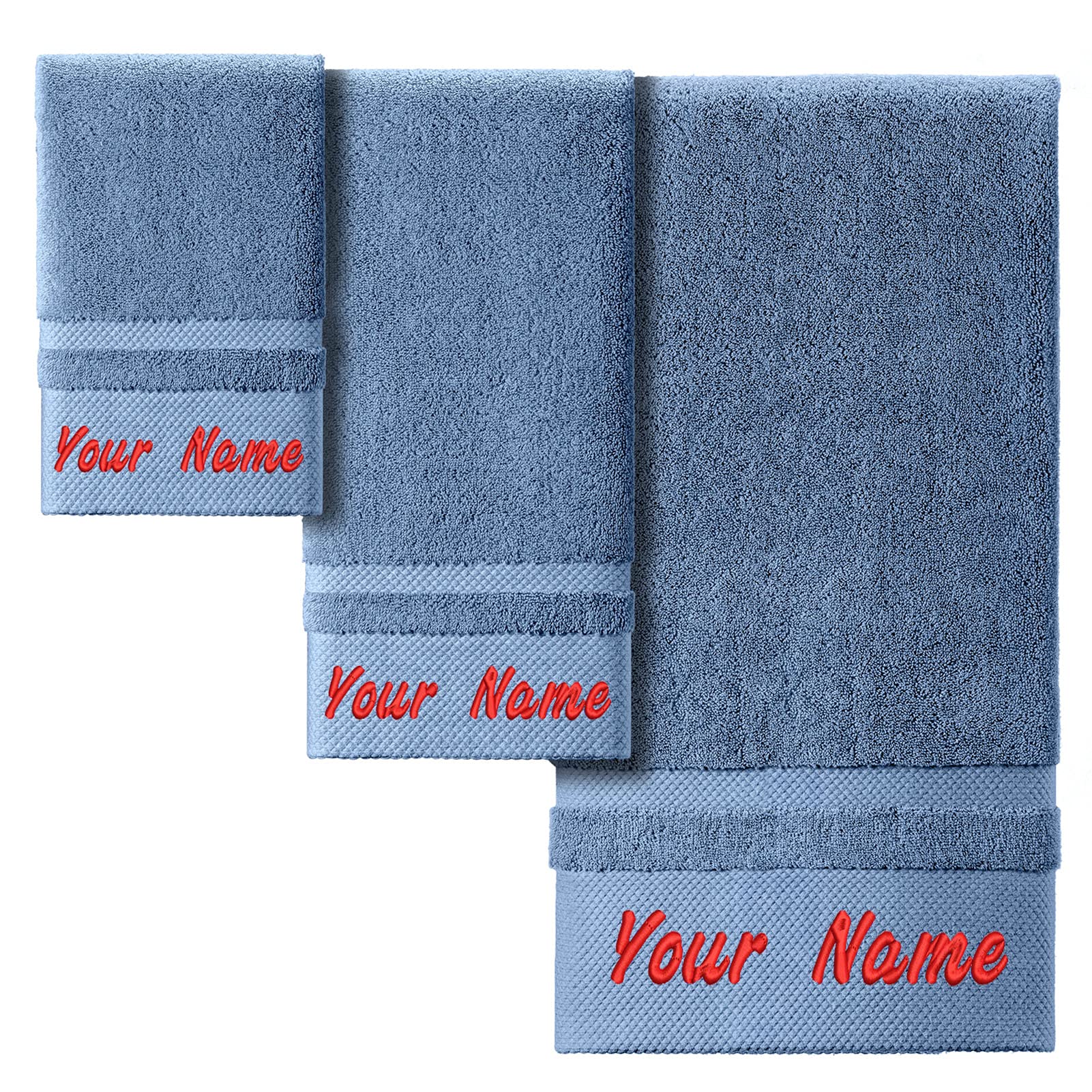Personalized Monogrammed Bath Towels Set of 3 - 100% Cotton Luxury Embroidered Custom Name Towels for Wedding, Housewarming, Anniversary Gifts - Perfect for Bathroom, Spa, Hotel & Home Decor