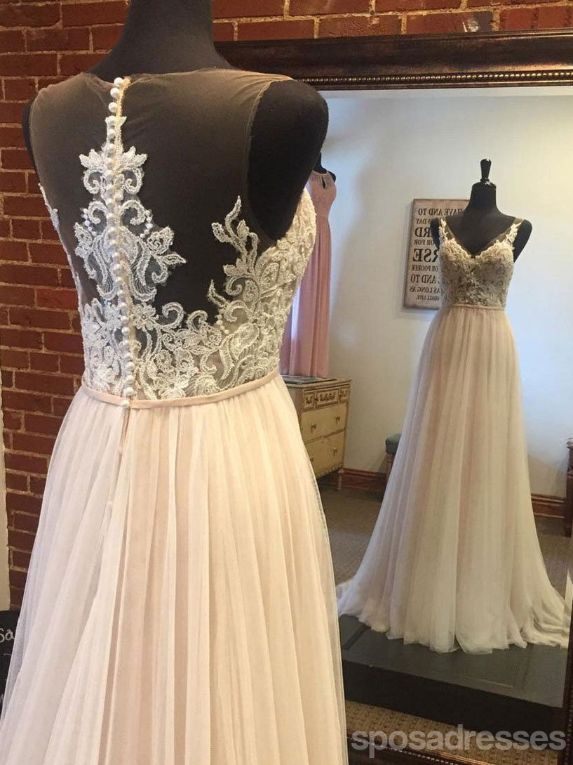 Elegant Lace V-Neck See-Through A-Line Wedding Dress for Bride - WD356 | Perfect for Beach, Garden & Outdoor Ceremonies