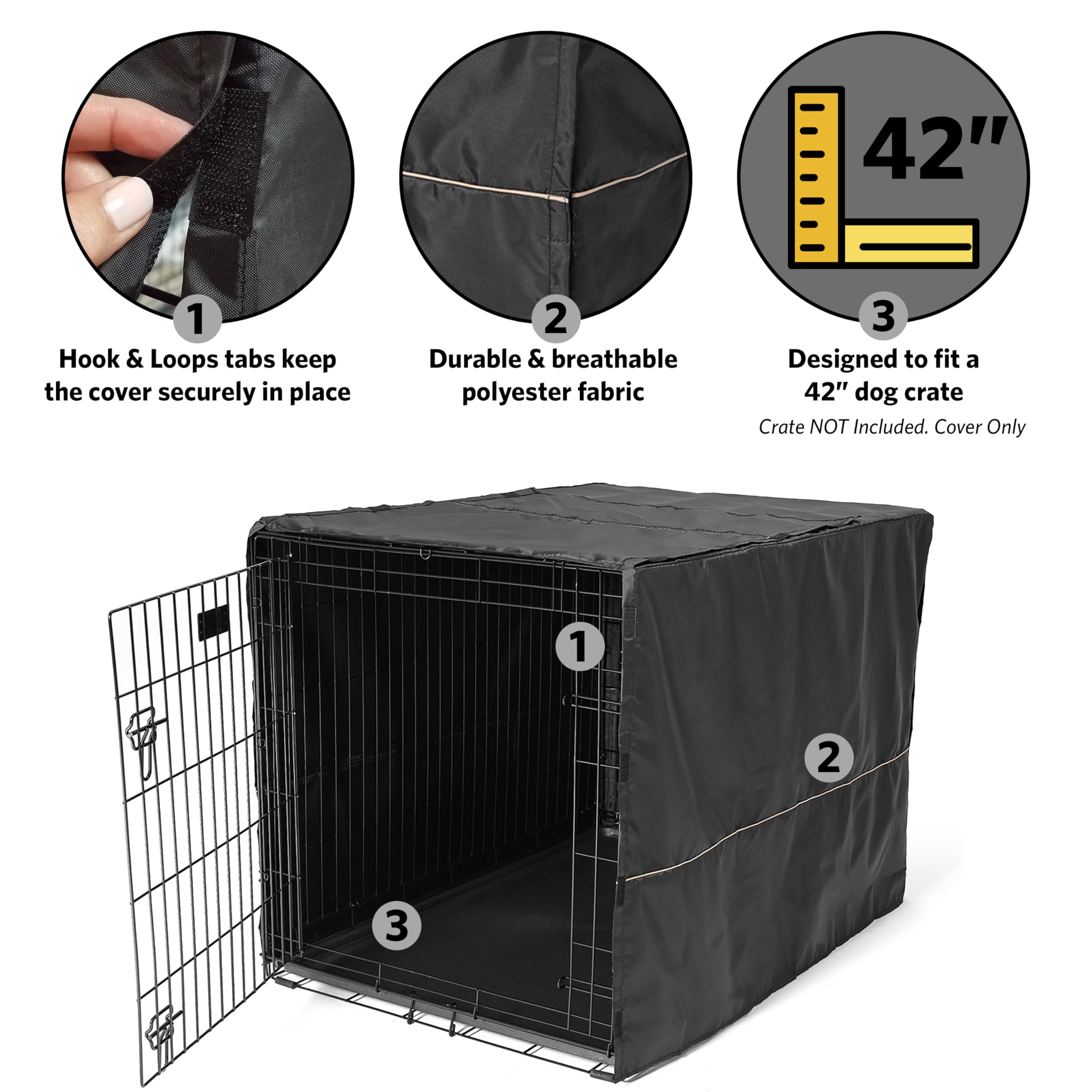 MidWest Homes for Pets Dog Crate Cover - Black 42-Inch Privacy Cover for Midwest Dog Crates | Machine Washable & Dryable | Perfect for Home, Travel & Vet Visits
