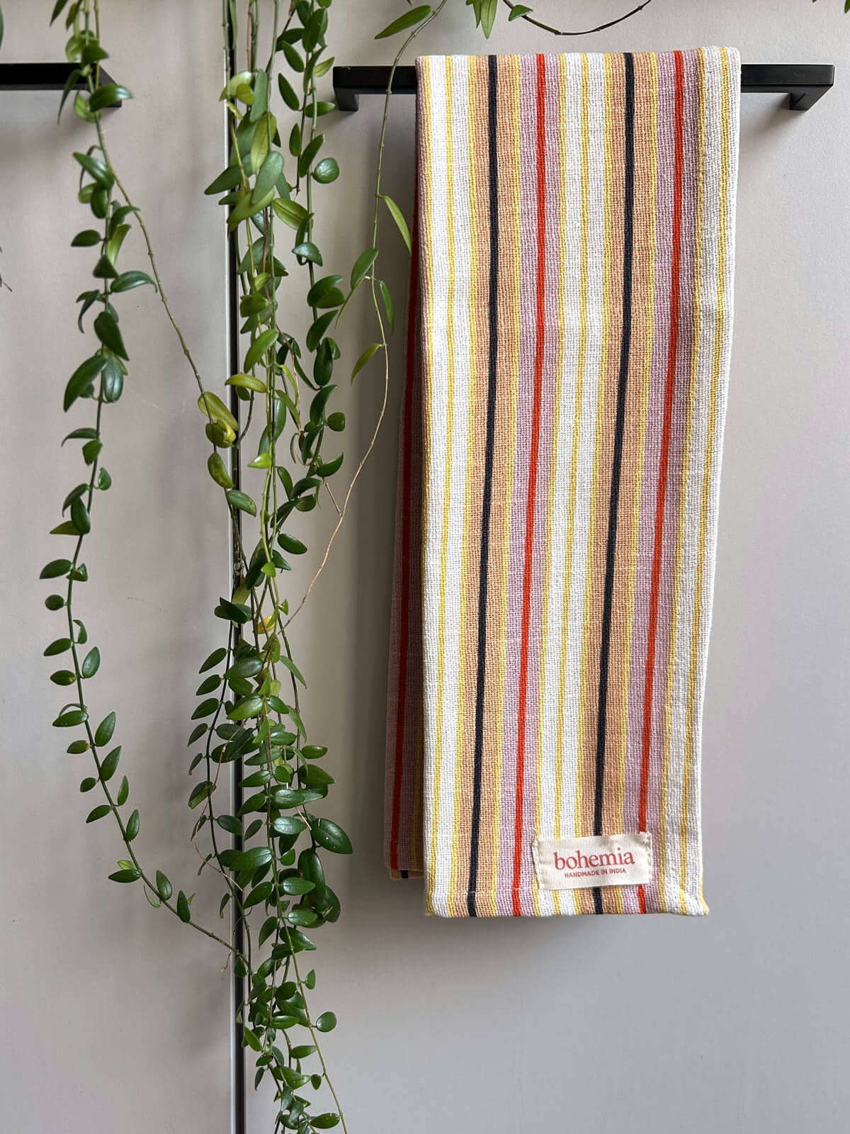 Jaipur Stripe Tea Towel - Colorful Tutti Frutti Design - Absorbent Cotton Kitchen Towel for Drying Dishes, Cleaning, and Decor - Perfect for Indian Inspired Kitchens and Gift Giving