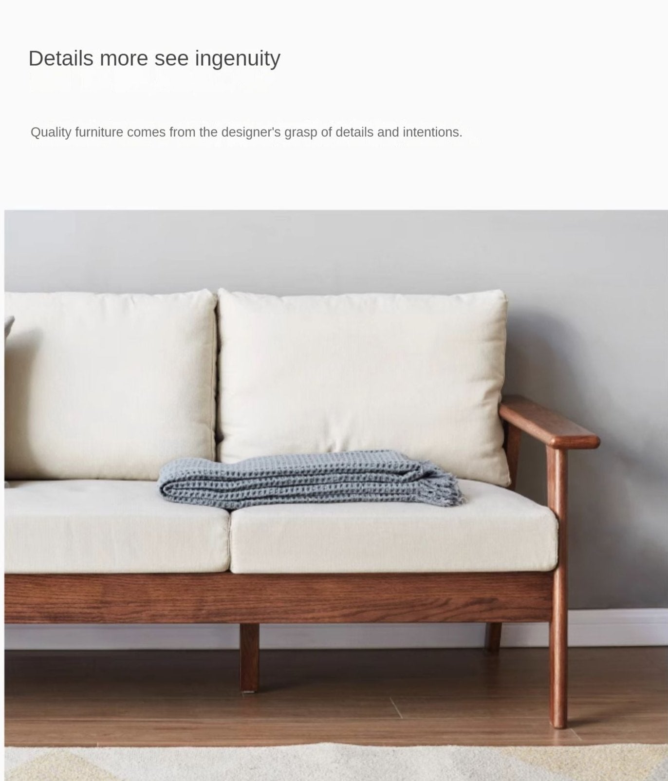 Premium Oak Solid Wood Sofa with Soft Fabric Cushions - Durable Modern Living Room Furniture for Home & Office Comfort