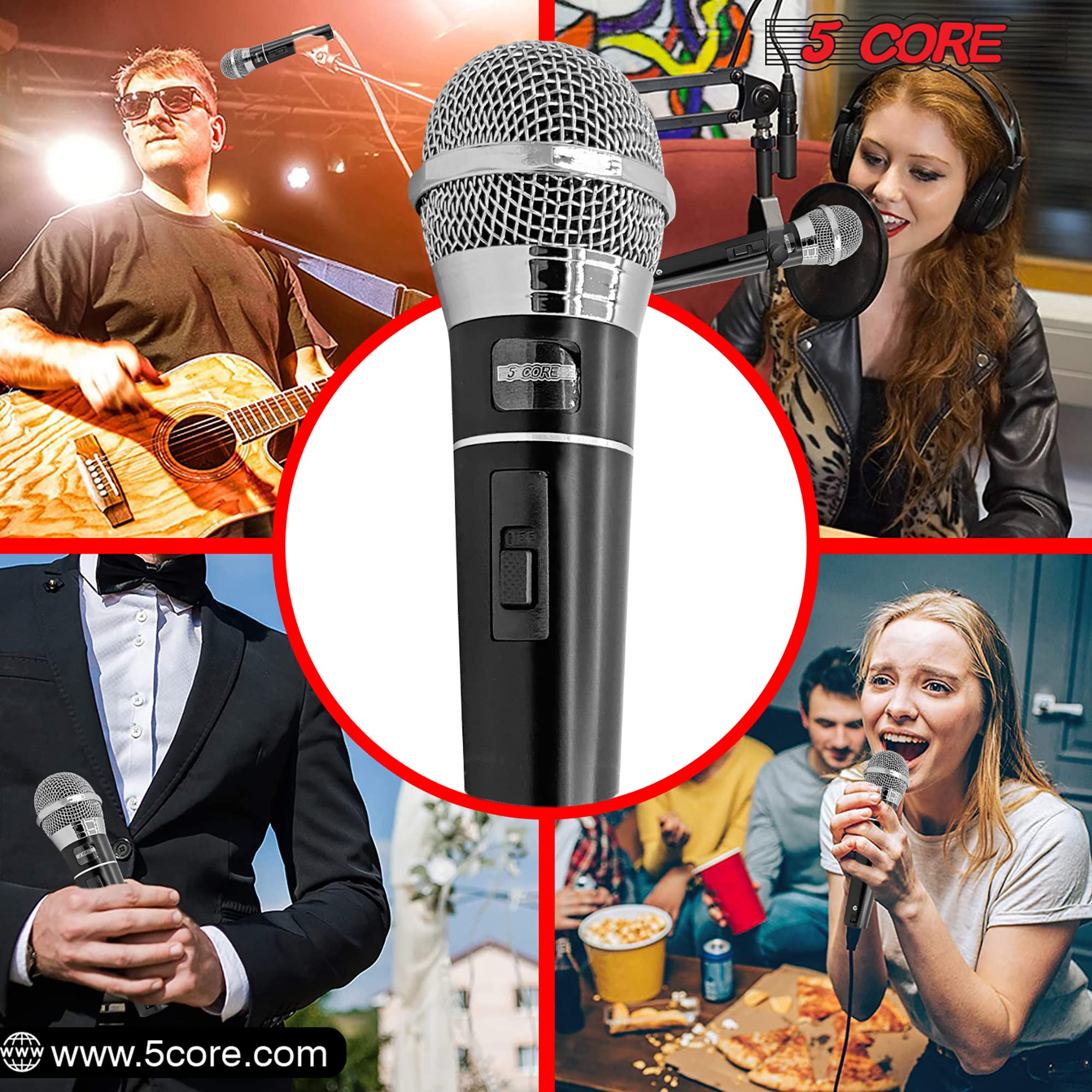 5 CORE Dynamic Vocal Microphone - Cardioid Unidirectional Handheld Mic with On/Off Switch & XLR Cable - Professional PM 100 for Singing, Karaoke, Live Performances & Studio Recording