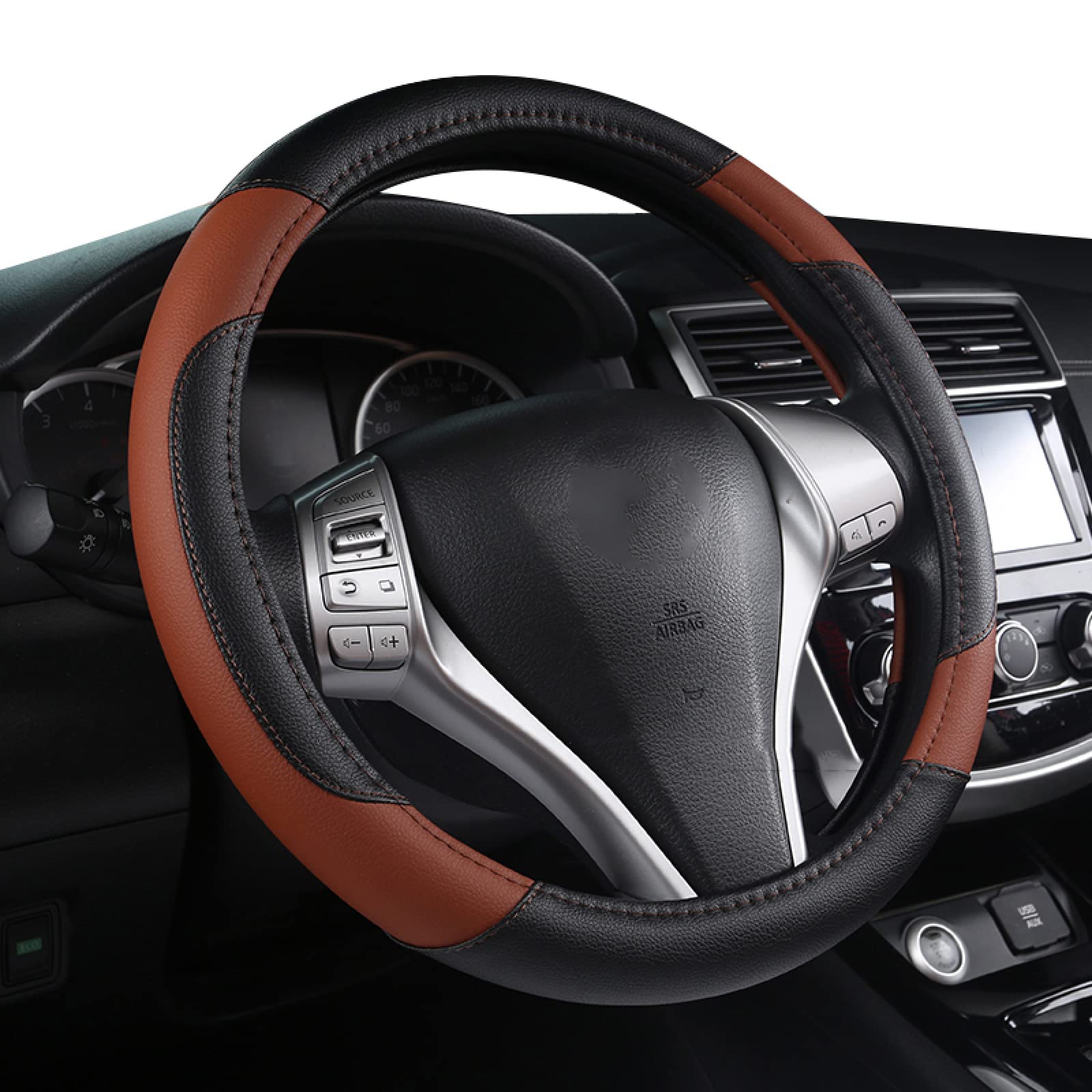 Premium PU Leather Steering Wheel Cover - Universal Fit 37/38cm, Anti-Slip & Breathable Car Accessory for Comfort & Style | Perfect for Daily Commute, Road Trips & Enhanced Driving Experience