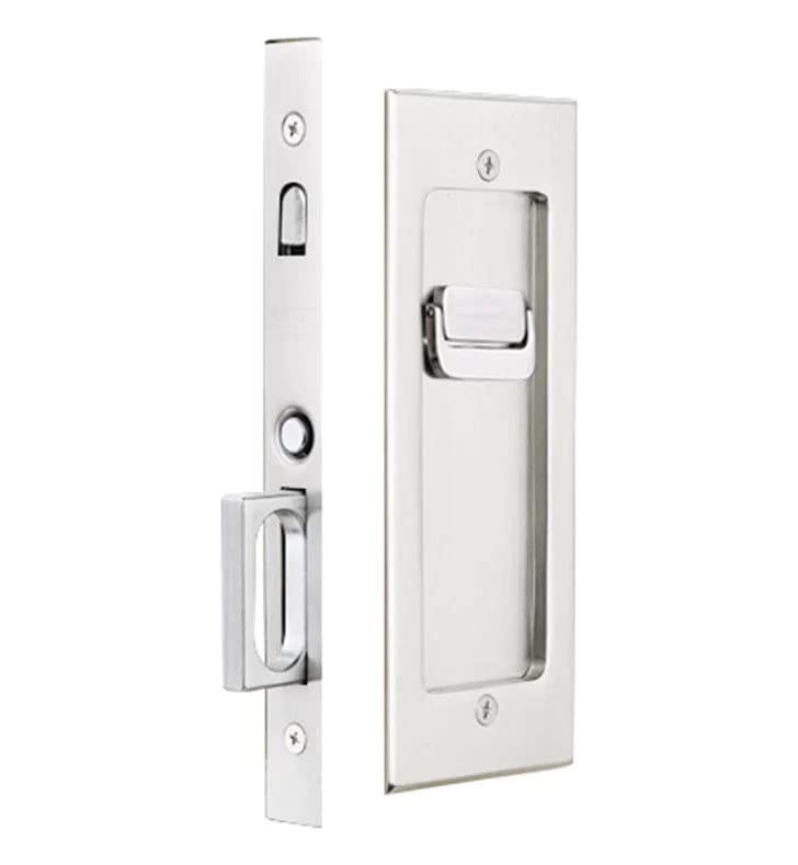 Emtek Modern Rectangular Privacy Pocket Door Mortise Lock - Polished Chrome Finish | Secure Sliding Door Lock for Bedrooms, Bathrooms & Closets | Durable Interior Door Hardware Solution