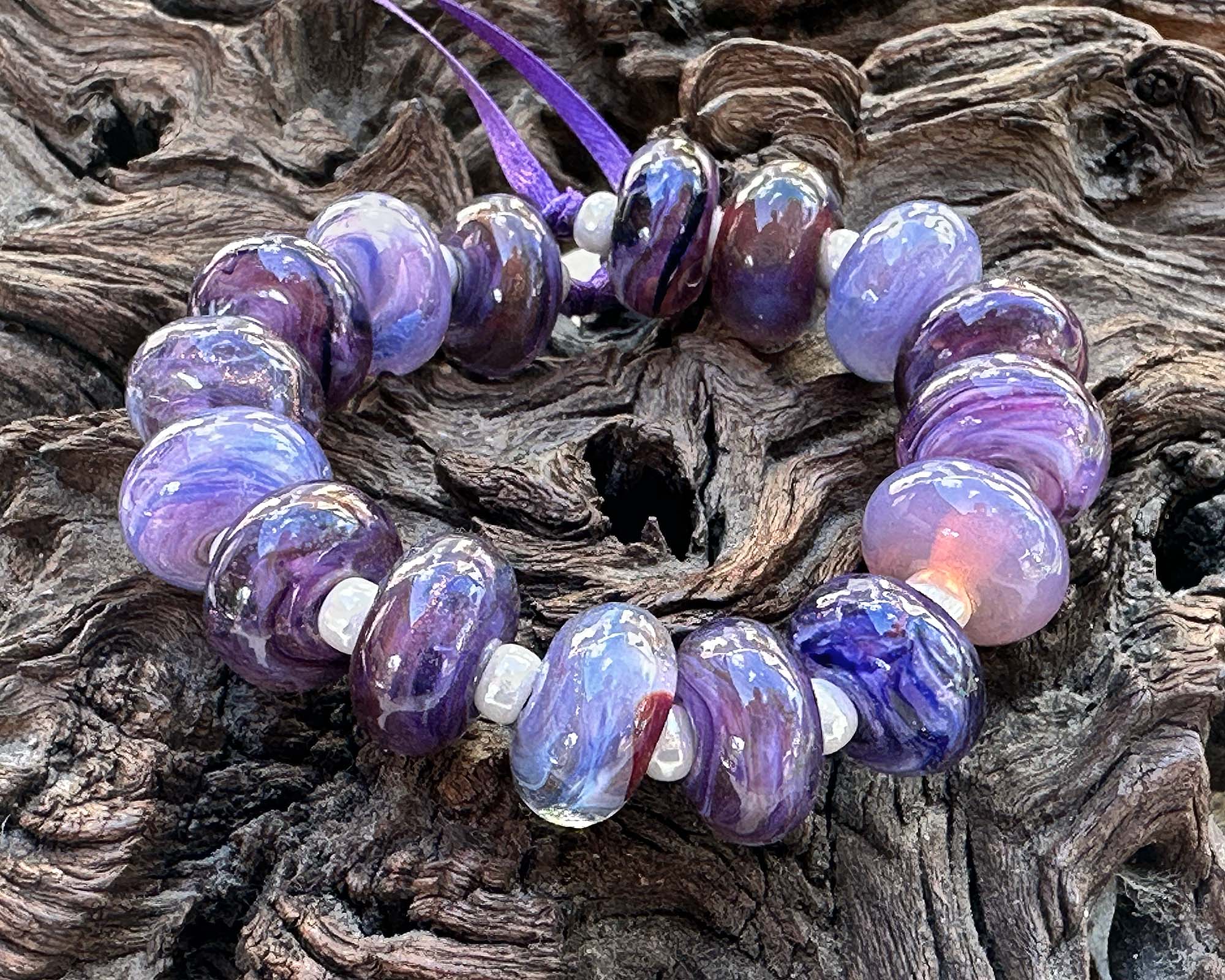 16 Royal Purple Swirl Lampwork Glass Beads Set for Jewelry Making - DIY Necklace, Bracelet & Earring Crafting Supplies (SRA) | Perfect for Handmade Gifts & Boho Style Accessories