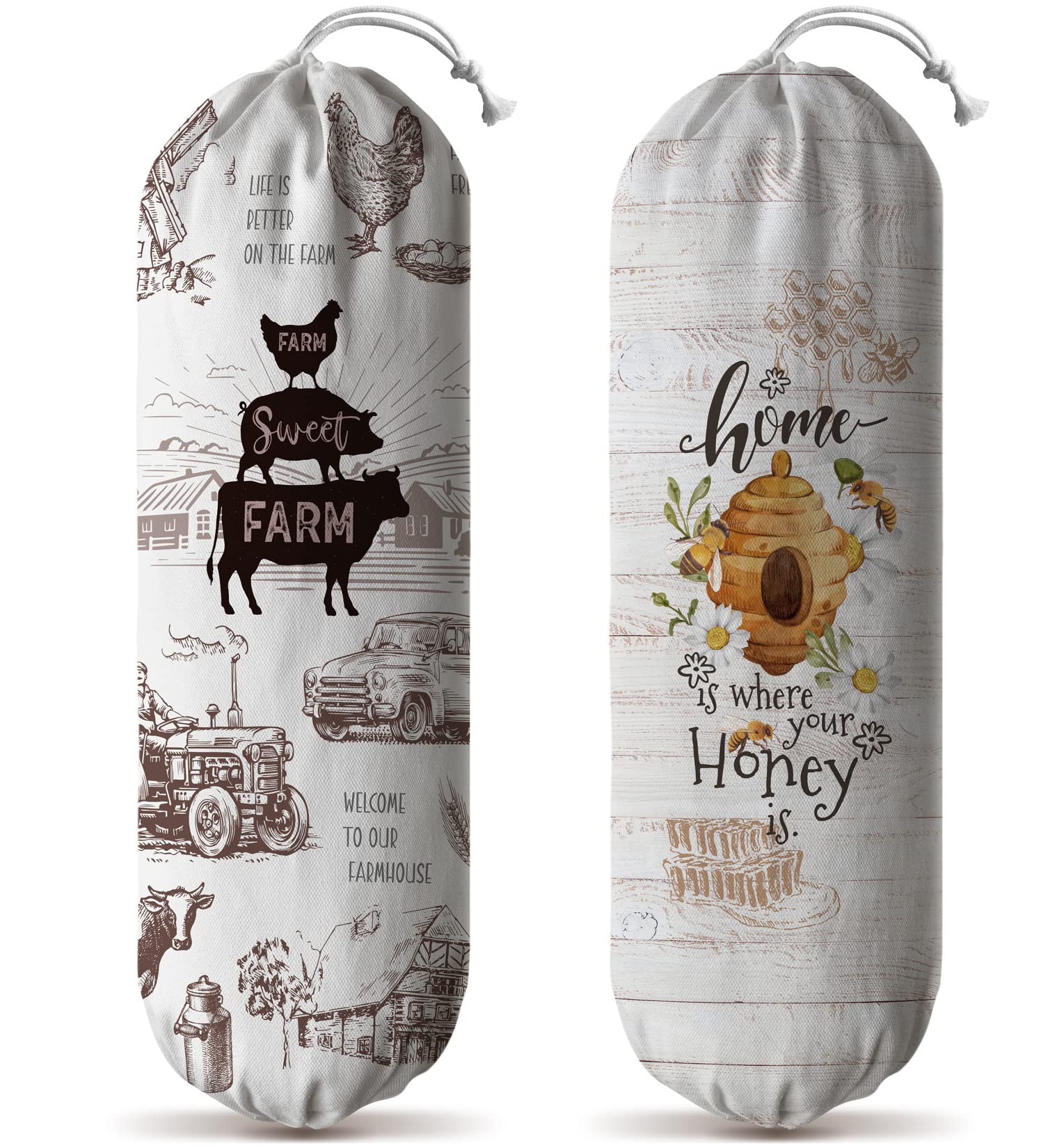Hglian Farmhouse Plastic Bag Holder Dispenser - Honey Home Grocery Shopping Bags Storage Organizer | Kitchen Countertop, Pantry & Laundry Room Organization