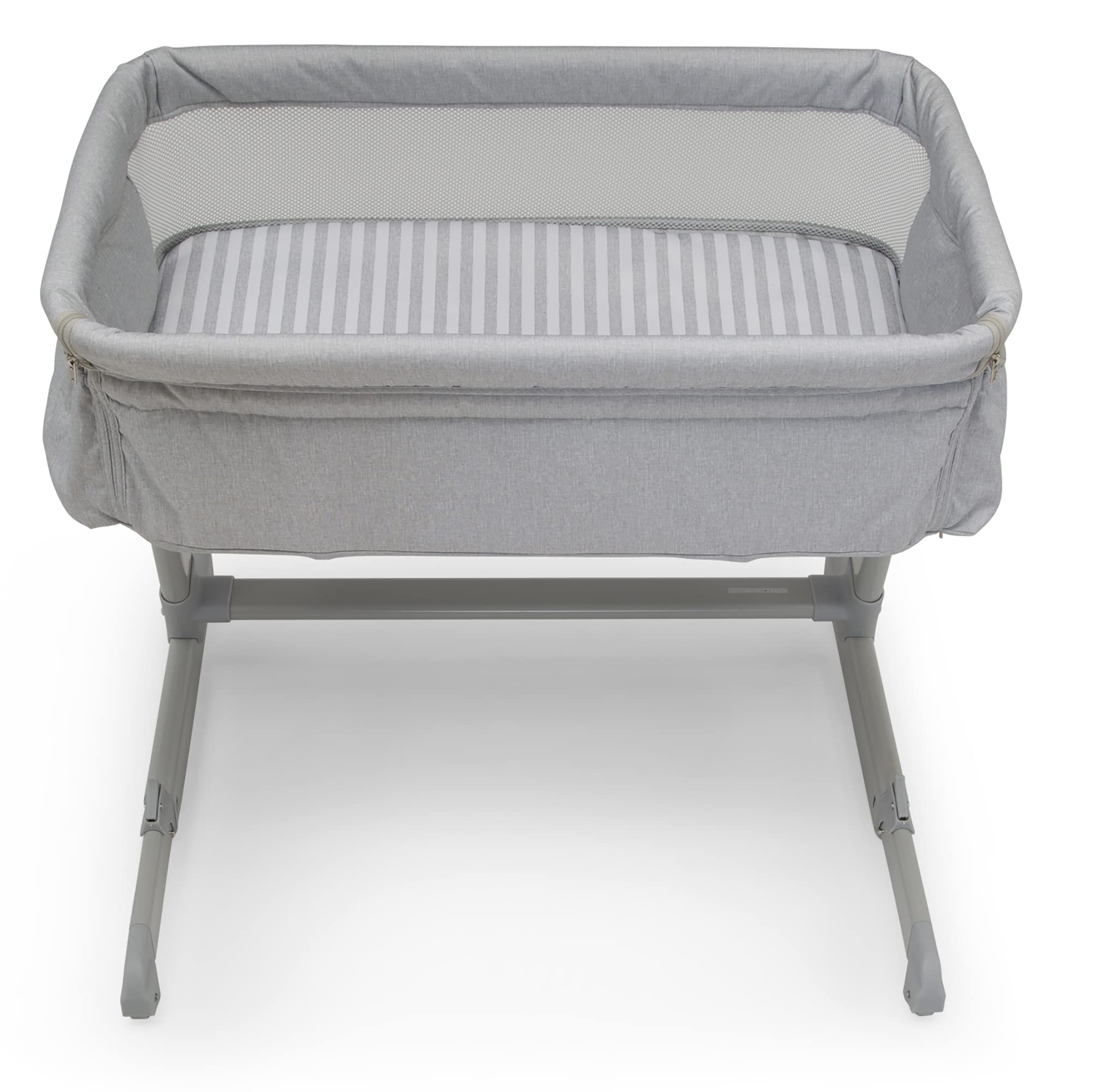 GAP BabyGap Whisper Bedside Bassinet Sleeper - Breathable Mesh, Adjustable Height, Lightweight Portable Crib - Eco-Friendly Sustainable Materials, Grey Stripes - Perfect for Newborns & Nursery Bedside Sleeping