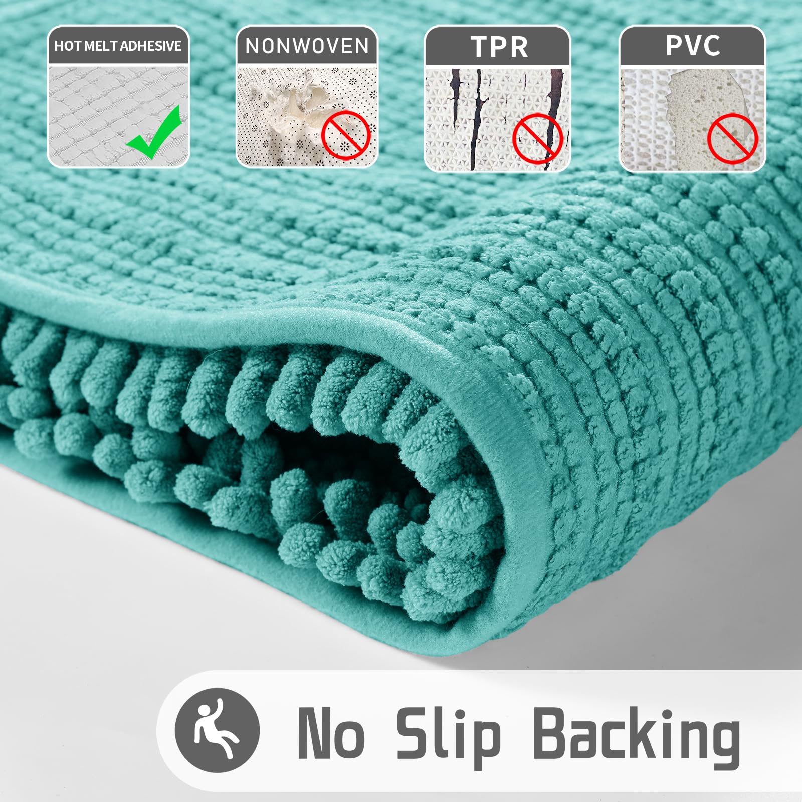 Yimobra Non-Slip Bathroom Rug Mat 44x24 Inch - Super Absorbent Quick Dry Bath Mat for Bathroom & Bedroom Floor, Machine Washable Soft Thick Modern Home Decor in Lake Blue - Perfect for Bathrooms, Showers, and Bedroom Entrances