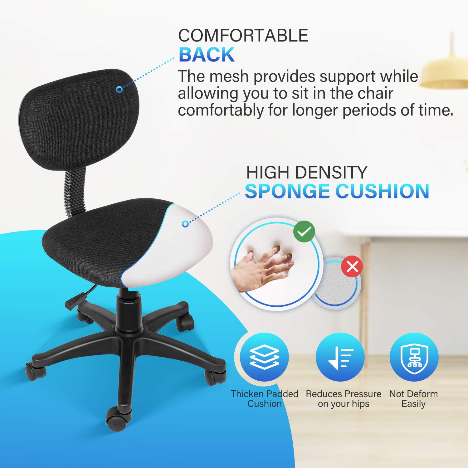 YSSOA Ergonomic Mesh Office Chair with Adjustable Lumbar Support, Swivel Wheels & Armrests - Black - Perfect for Home Office, Gaming & Workspace Comfort