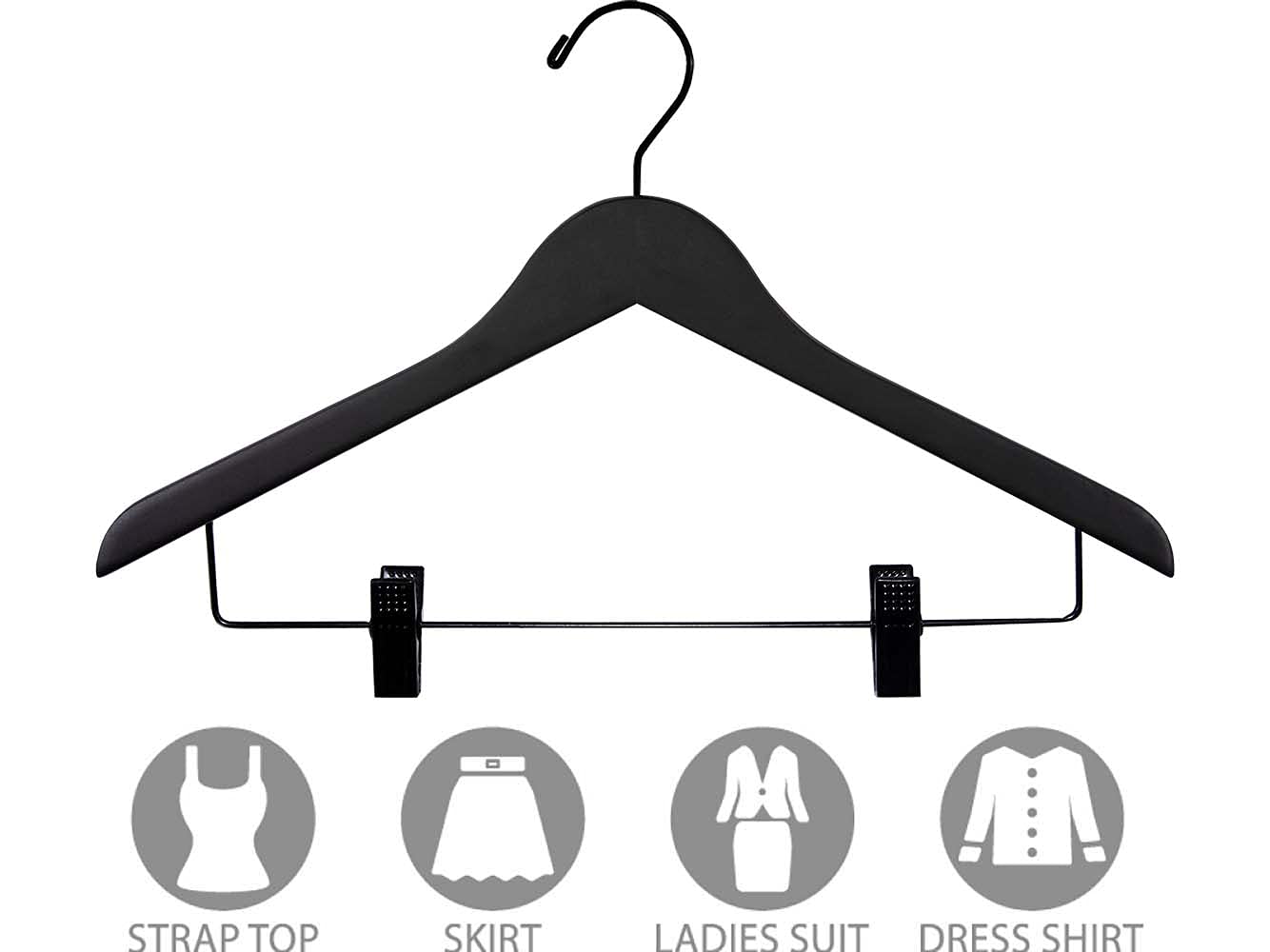 Premium 100-Pack Solid Wood Skirt Hangers with Adjustable Clips - Matte Black Non-Slip Clothes Hangers for Pants, Dresses & Delicate Garments - Perfect for Closet Organization & Retail Display