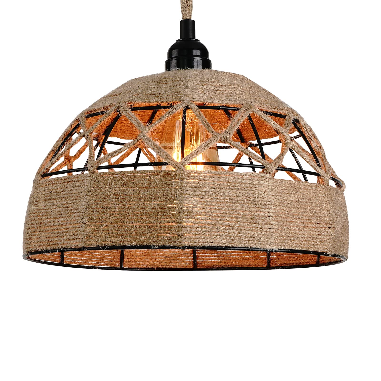 Vintage Hemp Rope Black Metal Ceiling Lamp Shade - Rustic Pendant Light Cover for Living Room, Kitchen, Bedroom & Hallway | FRIDEKO HOME Lighting Decor for Cozy Farmhouse & Industrial Style Interiors