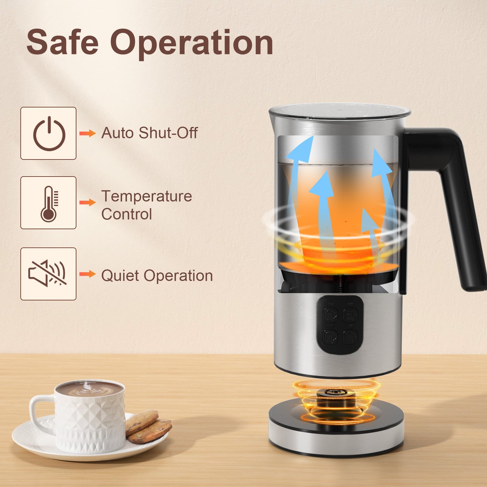 YASHE 4-in-1 Electric Milk Frother and Steamer - 8.1oz/240ml Stainless Steel Milk Frother for Lattes, Cappuccino & Hot Chocolate - Easy Clean with Dense Foam - Perfect for Home Coffee Bars & Cafe Use