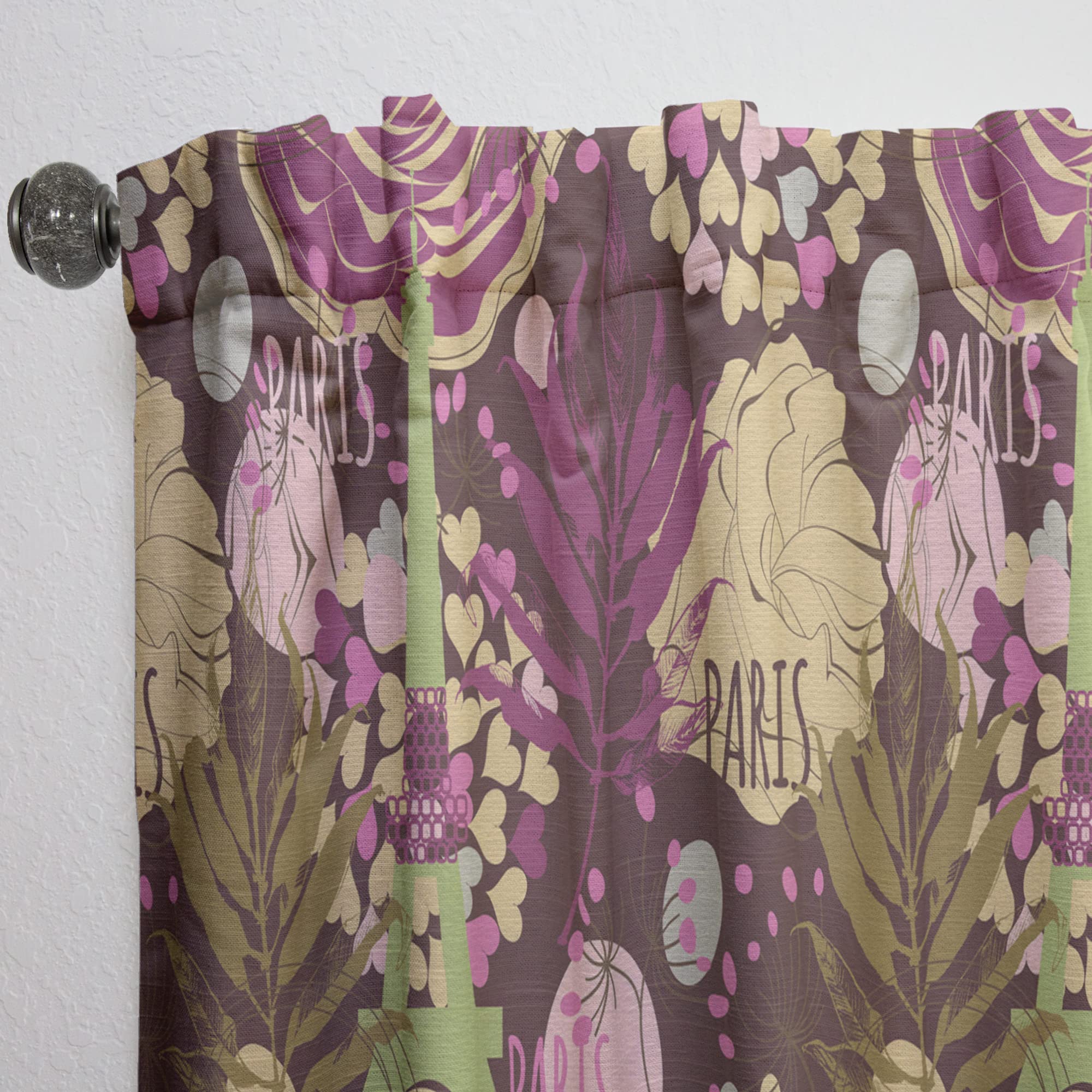 DesignQ Retro Paris Eiffel Tower & Roses Heart Print Thermal Insulated Curtain Panel - 52x90 Inches - Elegant Window Treatment for Bedroom & Living Room Decor | Perfect for French Theme Rooms & Romantic Home Atmosphere