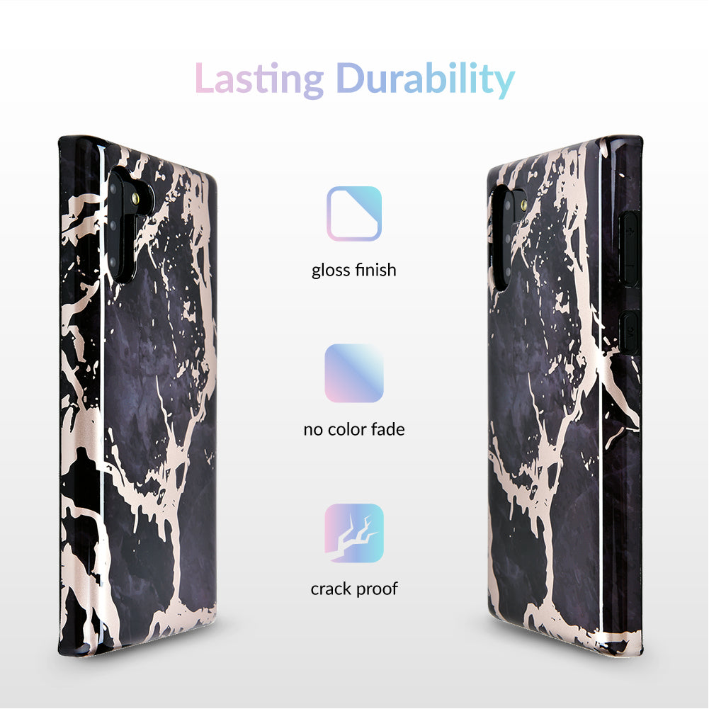 Samsung Galaxy Case in Black Marble with Rose Gold Chrome - Stylish & Protective Phone Cover for Everyday Use, Work, and Travel