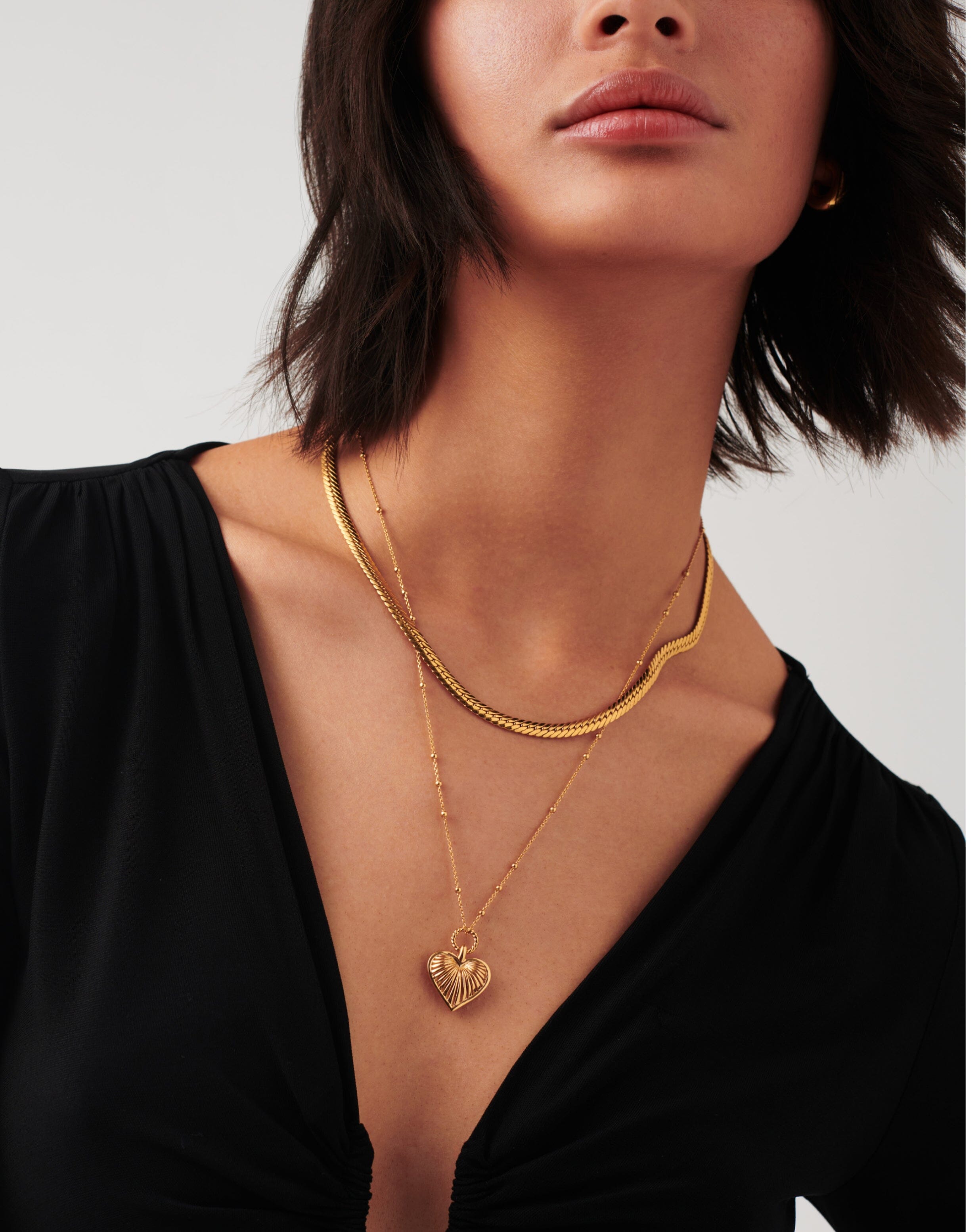 Ridge Heart Chain Necklace Set for Women - 14K Gold Plated Love Pendant Necklace, Dainty Layering Jewelry Gift for Her - Perfect for Valentine's Day, Anniversary & Date Night