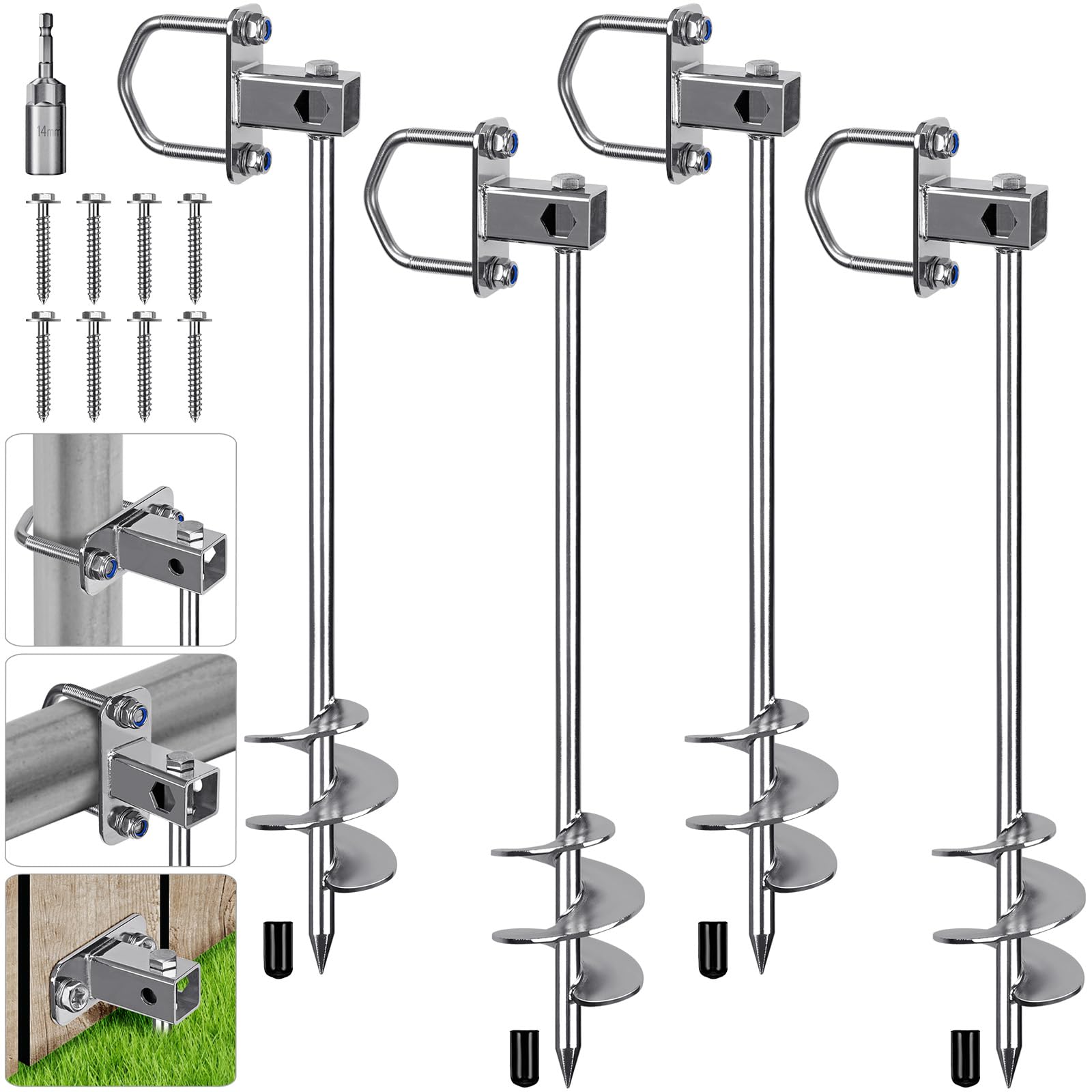 Multi-Purpose Screw-In Ground Anchors - Heavy Duty Fully Welded Trampoline Anchors & Mobile Home Anchors | Earth Anchors for Sheds, Swing Sets, Carports & Animal Enclosures | Perfect for Outdoor Safety & Securing Play Equipment