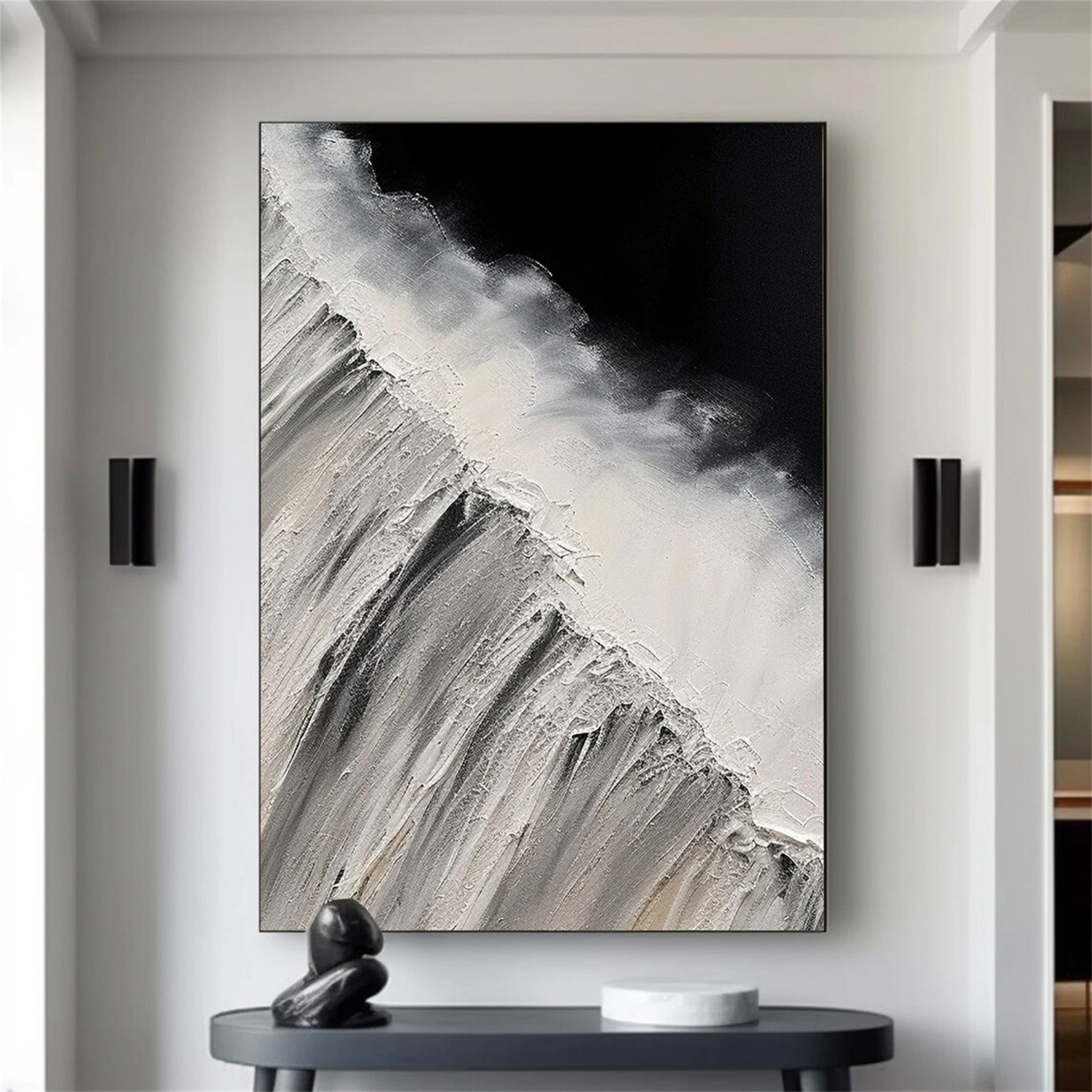 White & Black Minimalist Textured Painting Canvas #MM155 - Abstract Wall Art for Modern Home & Office Decor