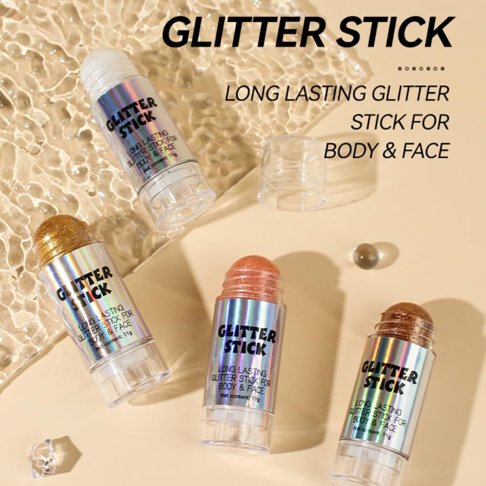 Bronze Glitter Highlighter Makeup Stick - Shimmering Face & Body Glow for Cheeks, Eyes, Hair | Vegan, Cruelty-Free Highlighter for Parties, Festivals, Night Out, Photoshoots