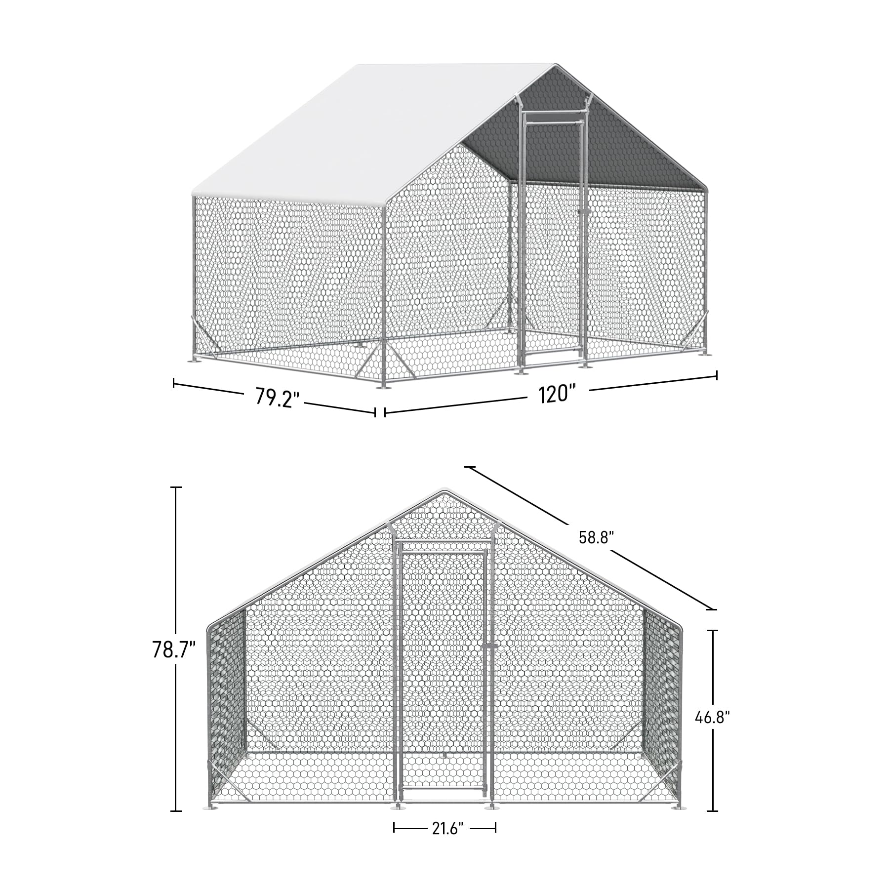 OUYESSIR Large Walk-in Metal Chicken Coop with Waterproof Spire Roof - 10'L x 6.6'W x 6.56'H Silver Outdoor Poultry Cage for Chickens, Rabbits & Ducks - Durable Backyard Farm Habitat for Small Animals & Poultry Protection