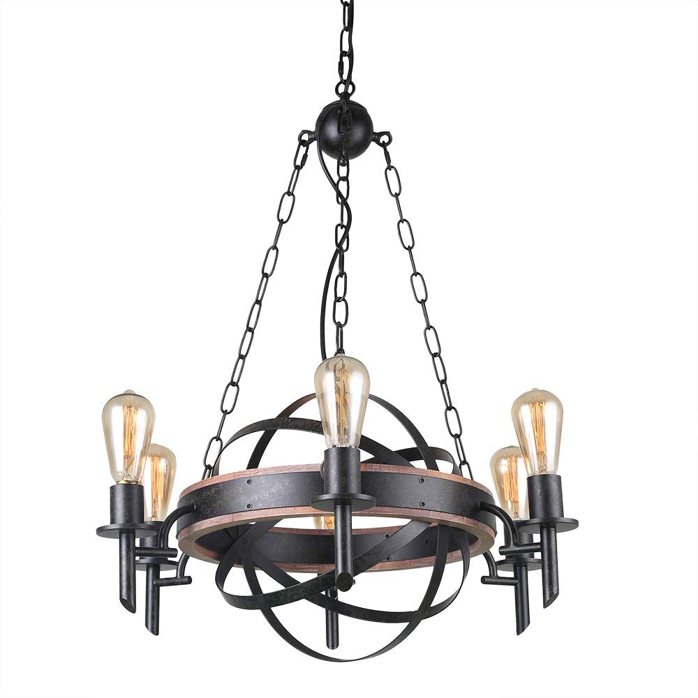 Giluta 6-Light Industrial Metal Chandelier - Vintage Retro Globe Pendant Light Fixture for Entryway, Foyer, Hallway - Adjustable Hanging Ceiling Lamp (C0051) | Perfect for Farmhouse, Loft & Castle Decor Lighting