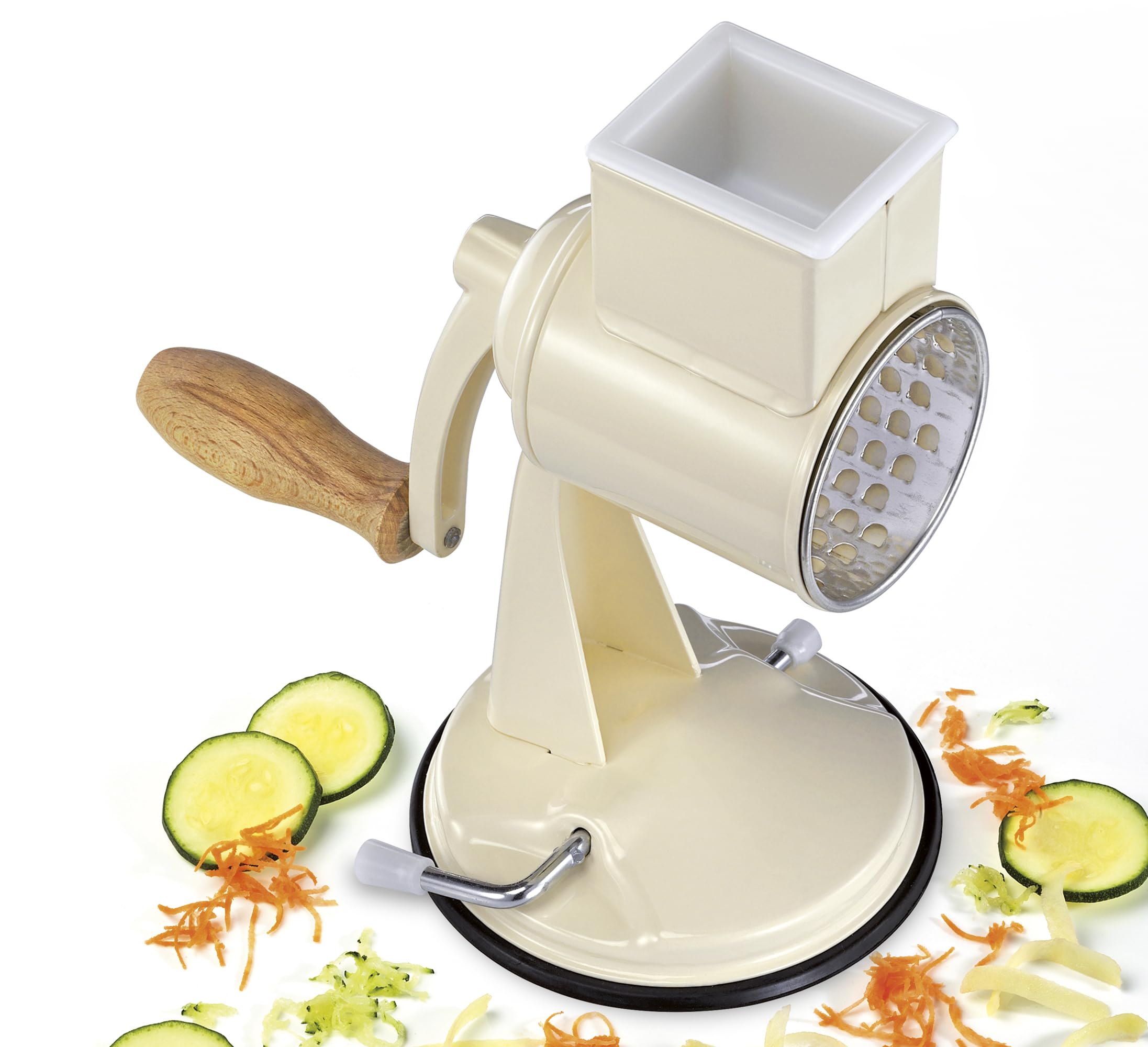 Zassenhaus Classic Manual Kitchen Grater - Stainless Steel Drum Grater with Beech Wood Base, 2 Grating Drums & Pestle - Perfect for Grating Cheese, Slicing Vegetables & More - Ideal for Home Cooking, Meal Prep & Gourmet Recipes