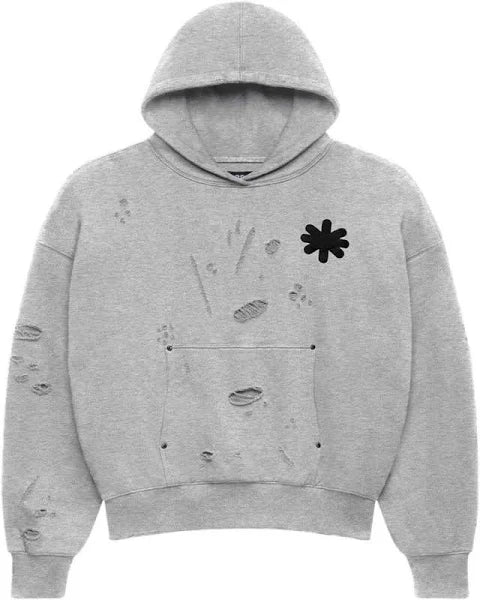 LOST SHDWS LS Destroy Double Layered OG Logo Hoodie - Grey Streetwear Pullover for Men | Perfect for Casual Wear, Urban Fashion & Street Style Outfits