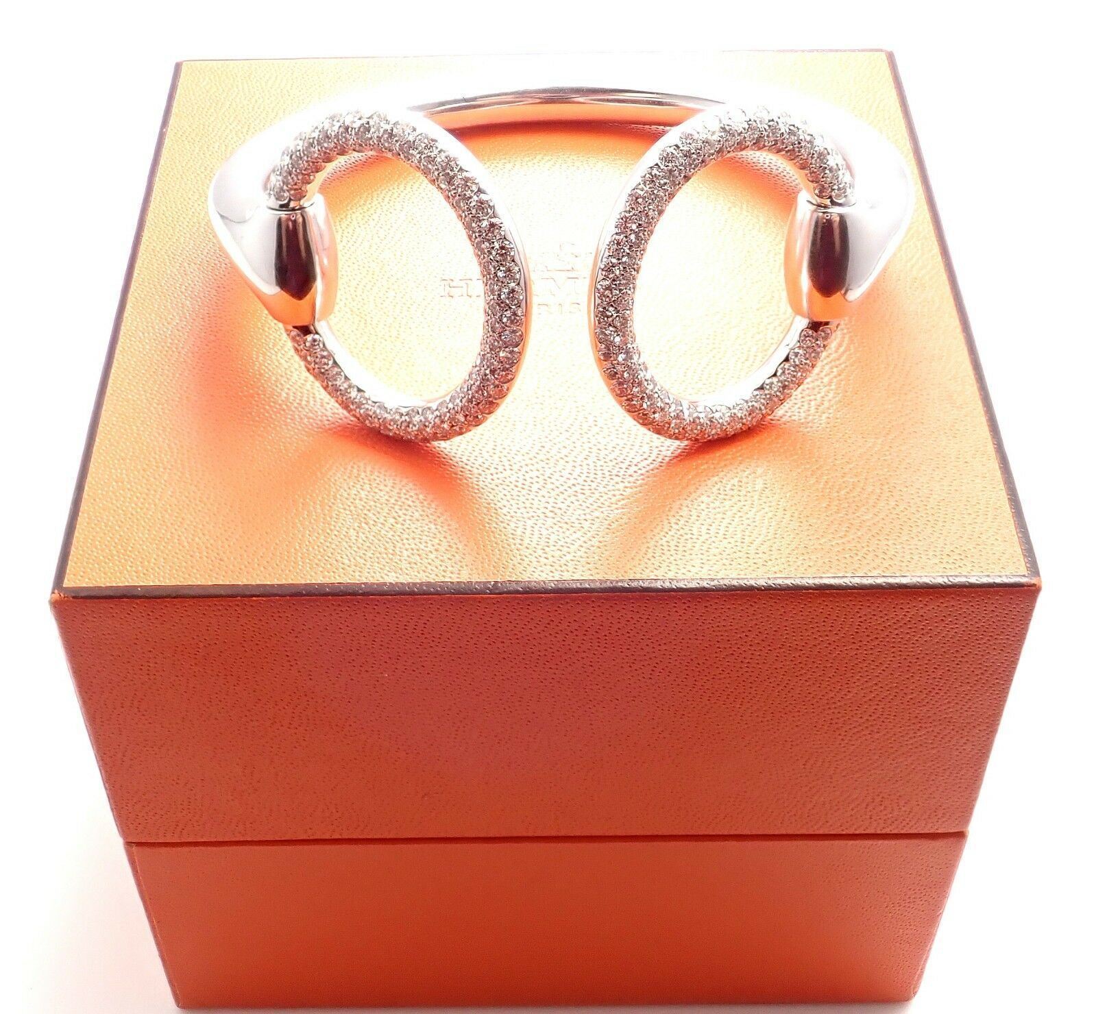Authentic Hermes Nausicaa 18K White Gold Diamond Horsebit Cuff Bangle Bracelet - Luxury Jewelry for Women, Perfect for Weddings, Parties & Special Occasions