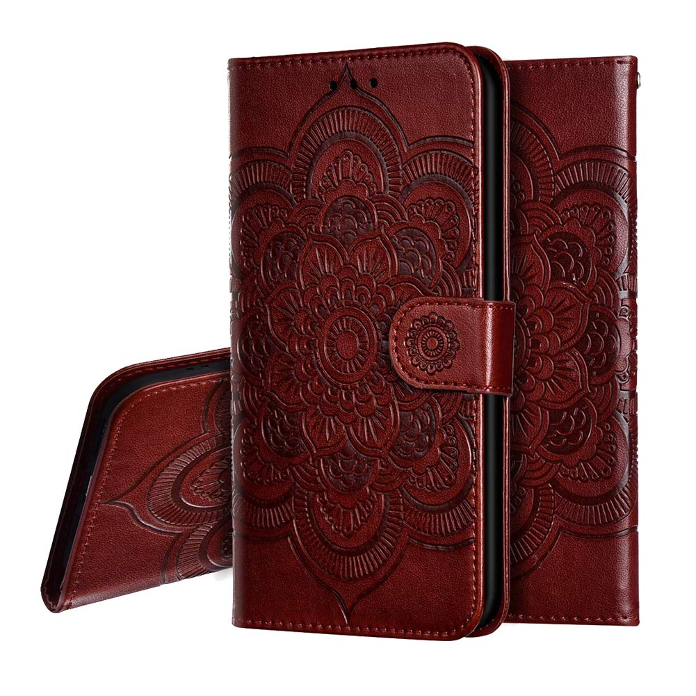 Samsung A31 PU Leather Case - Mandala Embossed Flip Cover with Card Holder & Stand | Perfect for Work & Travel