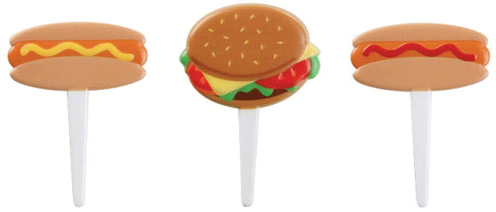 24-Pack Hamburger and Hot Dog Cupcake Picks for Party Decorations - Fun Food-Themed Cupcake Toppers for Birthday, BBQ, and Picnic Celebrations