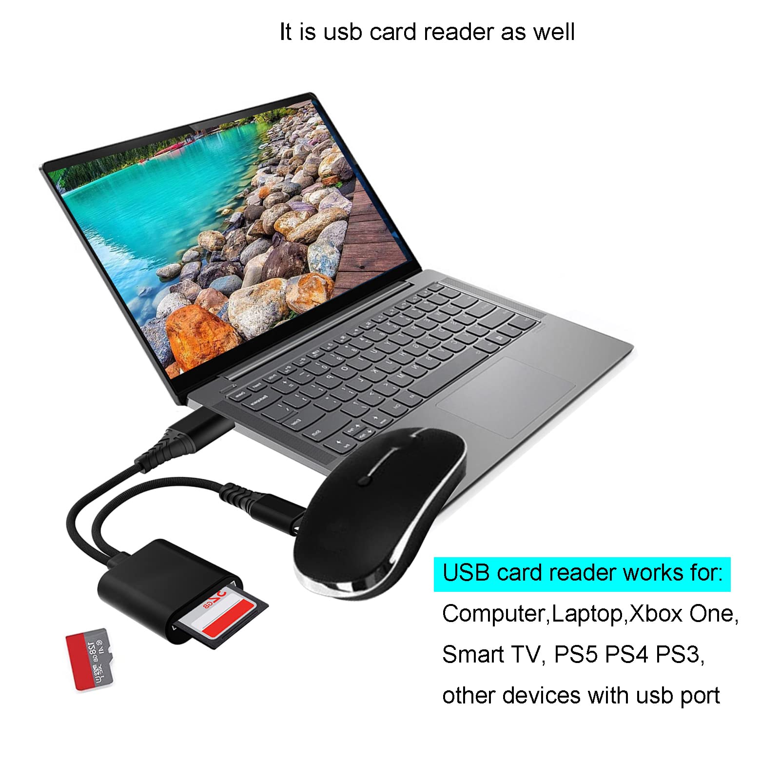 Jiadou 4-in-1 SD Card Reader for iPhone iPad - USB & Micro SD Card Adapter Compatible with iPhone 14/13/12, iPad Pro, Mac, Windows PC, PS5/PS4 | Transfer Photos & Videos for Travel, Photography & Gaming