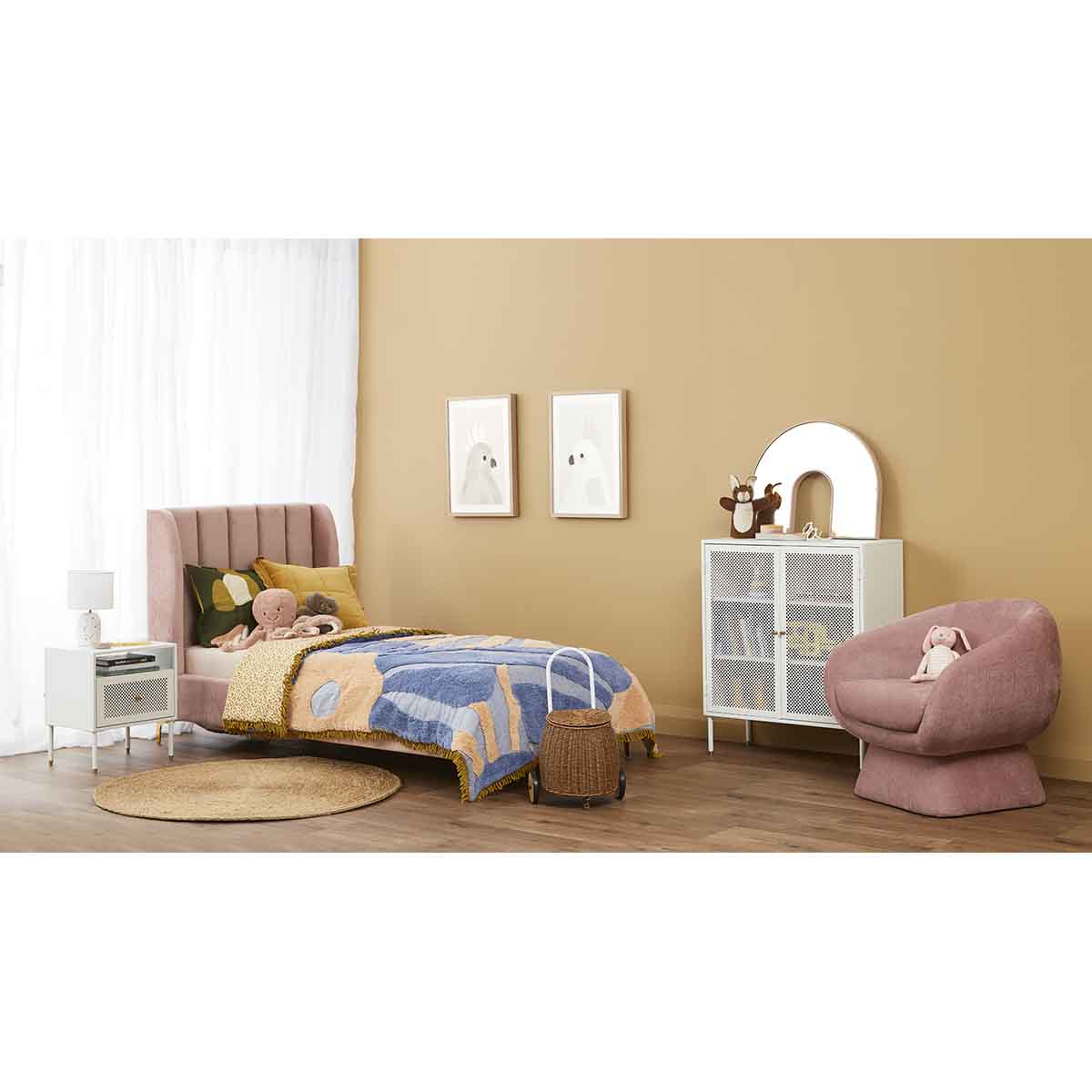 Georgia Velvet Single Bed Frame - Blush Pink Upholstered Platform Bed with Wooden Slats - Perfect for Small Bedrooms, Guest Rooms & Dorm Rooms