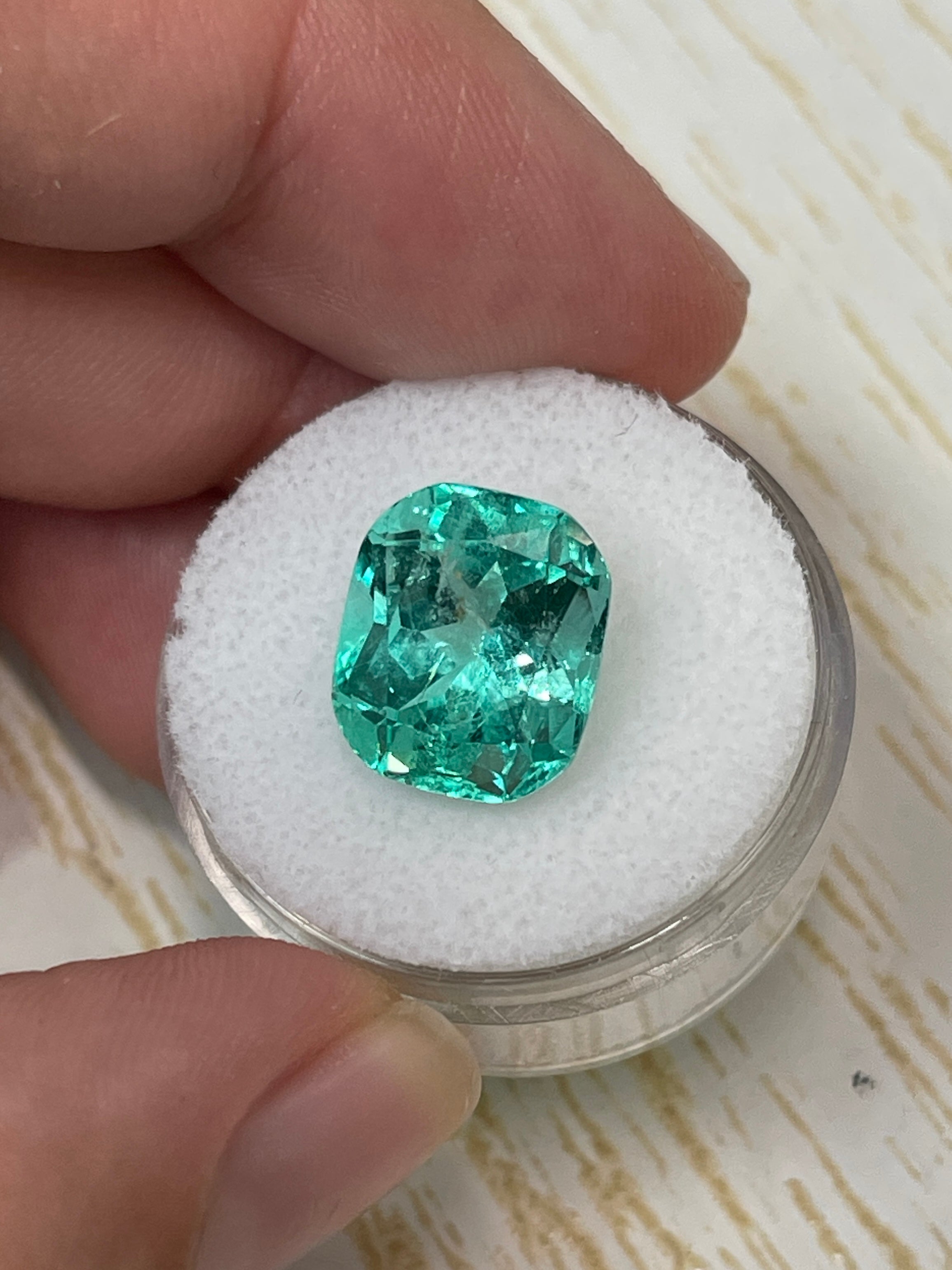 7.13 Carat 13x11mm Natural Colombian Emerald Loose Gemstone - Vivid Bluish Green Cushion Cut for Jewelry Making, Engagement Rings & Collector's Pieces