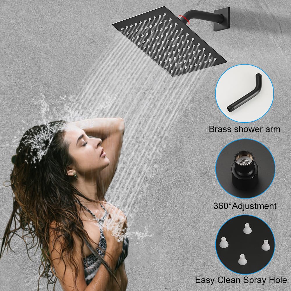 Premium Matte Black Shower System - 8 Inch High Pressure Rainfall Showerhead with Handheld Sprayer | Wall Mounted Bathroom Faucet Set with Rough-in Valve & Trim Kit | Perfect for Master Bath, Spa-Like Experience & Modern Home Renovation