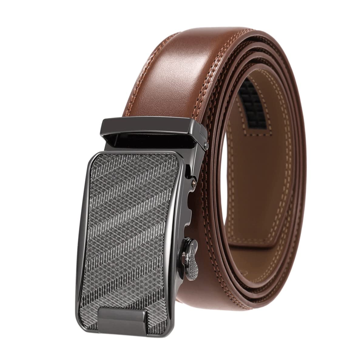 Premium Men's Automatic Buckle Belt - Genuine Leather Business Casual Waist Belt for Office & Formal Wear (Brown, 125cm) - Perfect for Work, Weddings & Professional Events