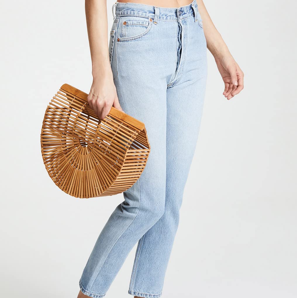 FARVALUE Women's Large Bamboo Tote Bag - Handmade Wooden Beach Bag with Silk Scarf for Summer | Perfect for Vacation, Shopping & Outdoor Activities
