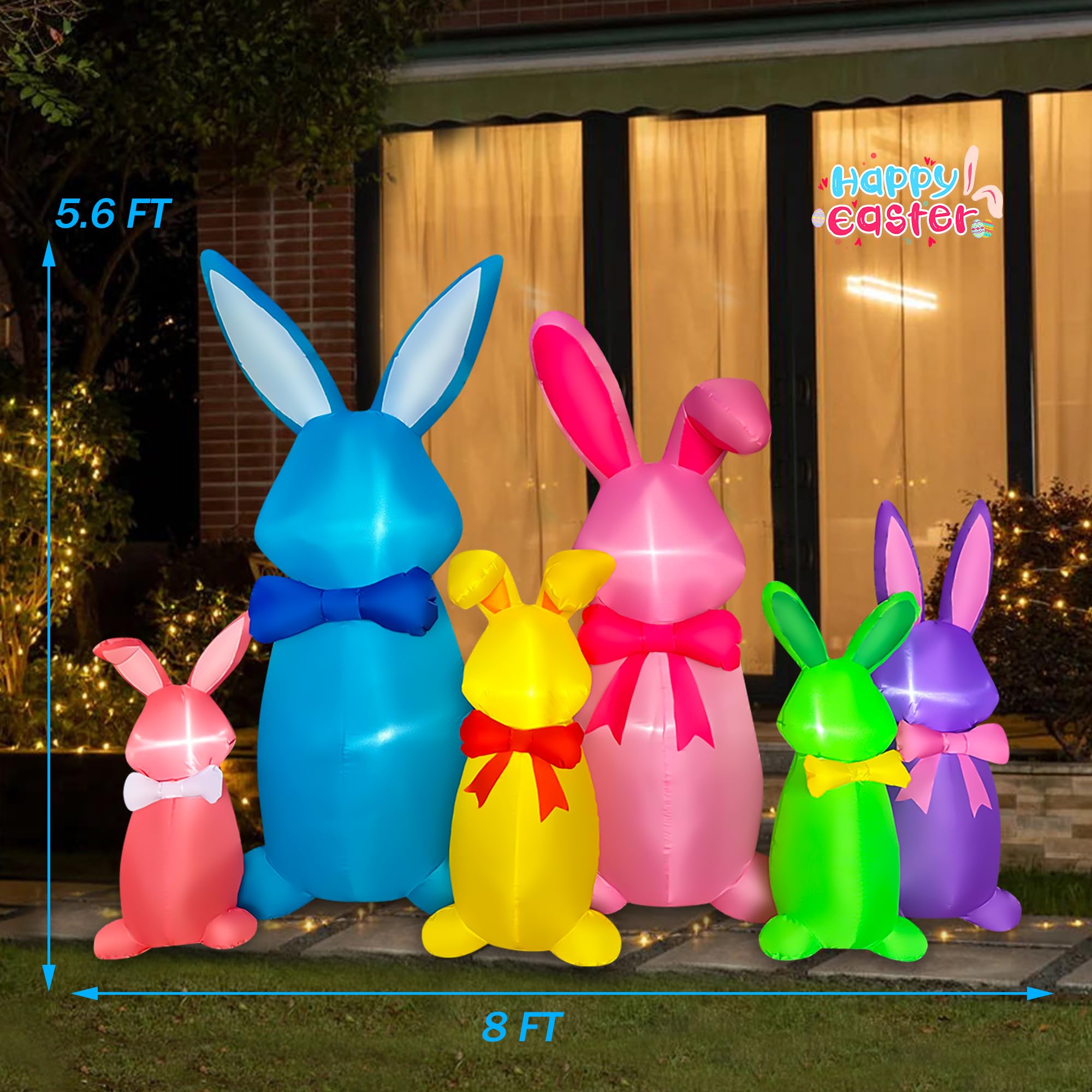 SEASONBLOW 8 FT LED Lighted Easter Inflatable Bunny - Outdoor/Indoor Holiday Decor for Yard, Garden, Lawn | Perfect for Easter Celebrations, Spring Parties & Home Decoration