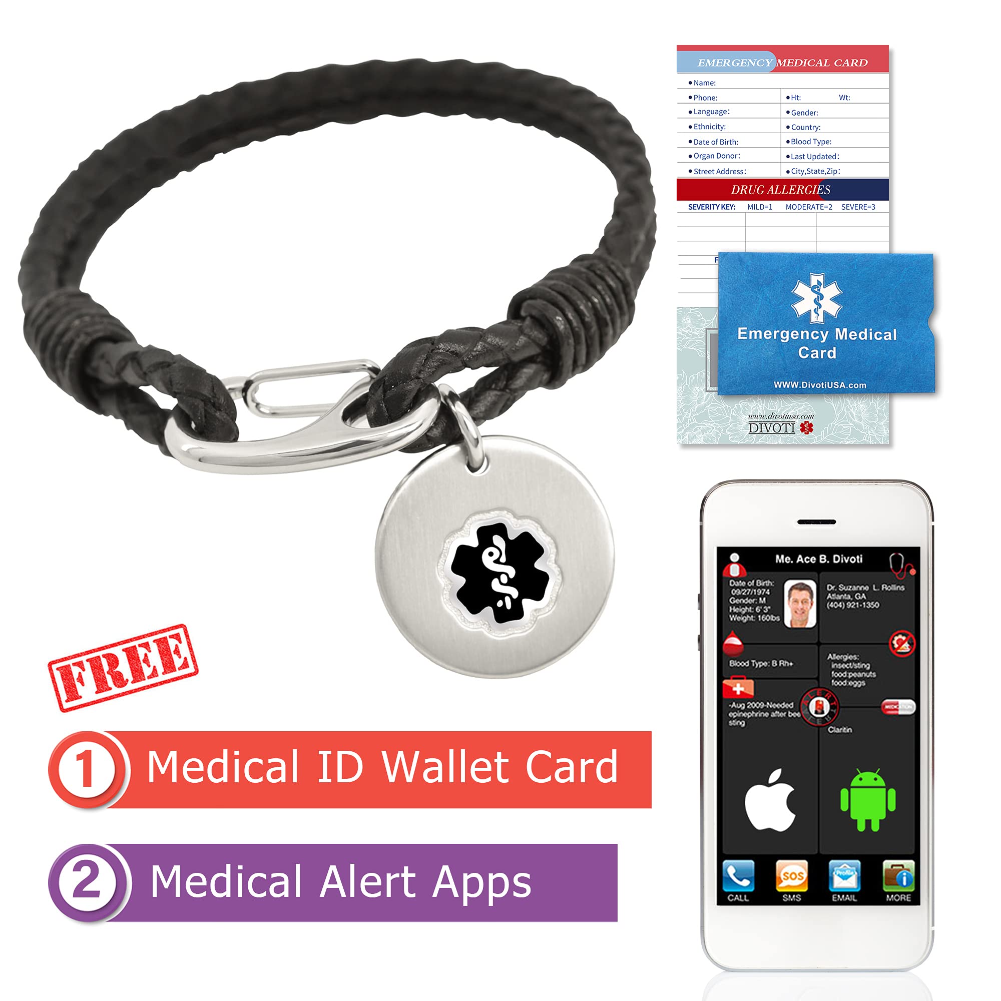 Divoti Custom Engraved Paracord Medical ID Bracelet for Women - Stainless Steel Adjustable Bolo Bracelet with Free Engraving (7.5