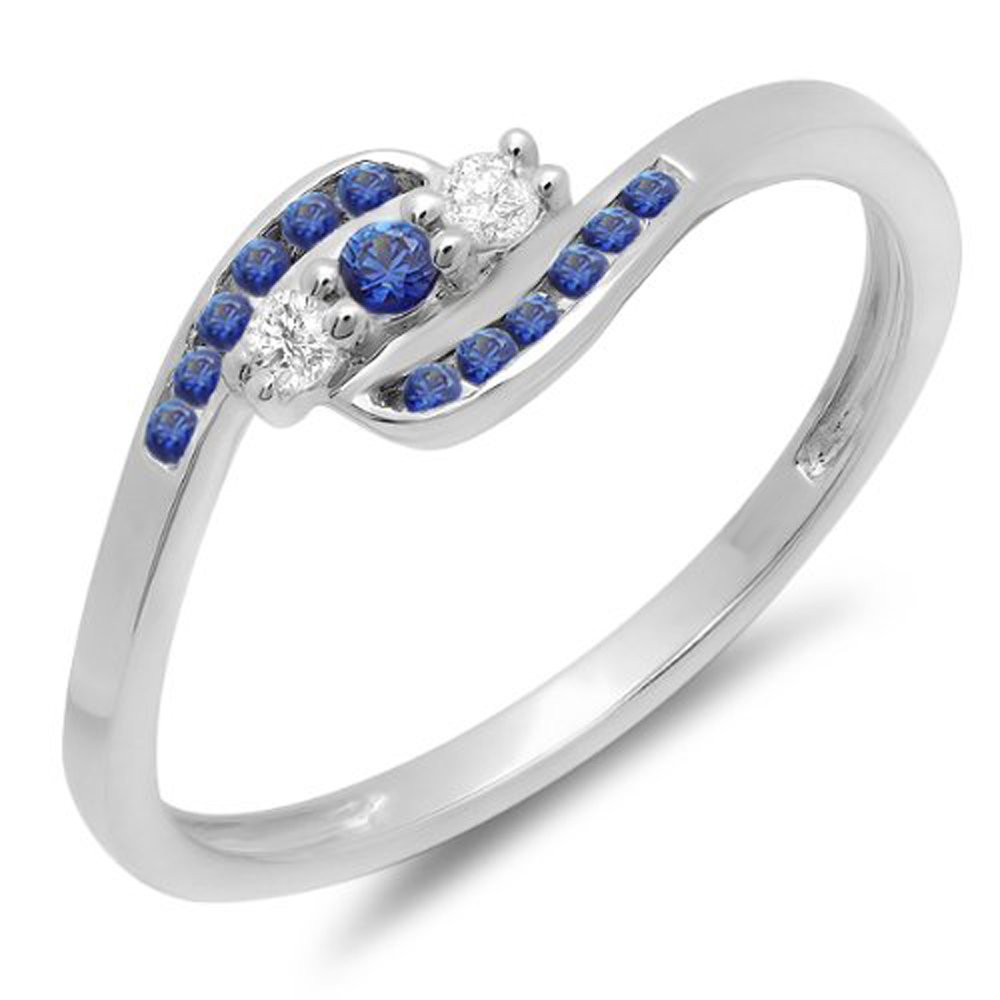Dazzlingrock 14K Solid White Gold Round Blue Sapphire & Diamond Women's Wedding Ring - Anniversary, Promise, Engagement Jewelry Gift for Her