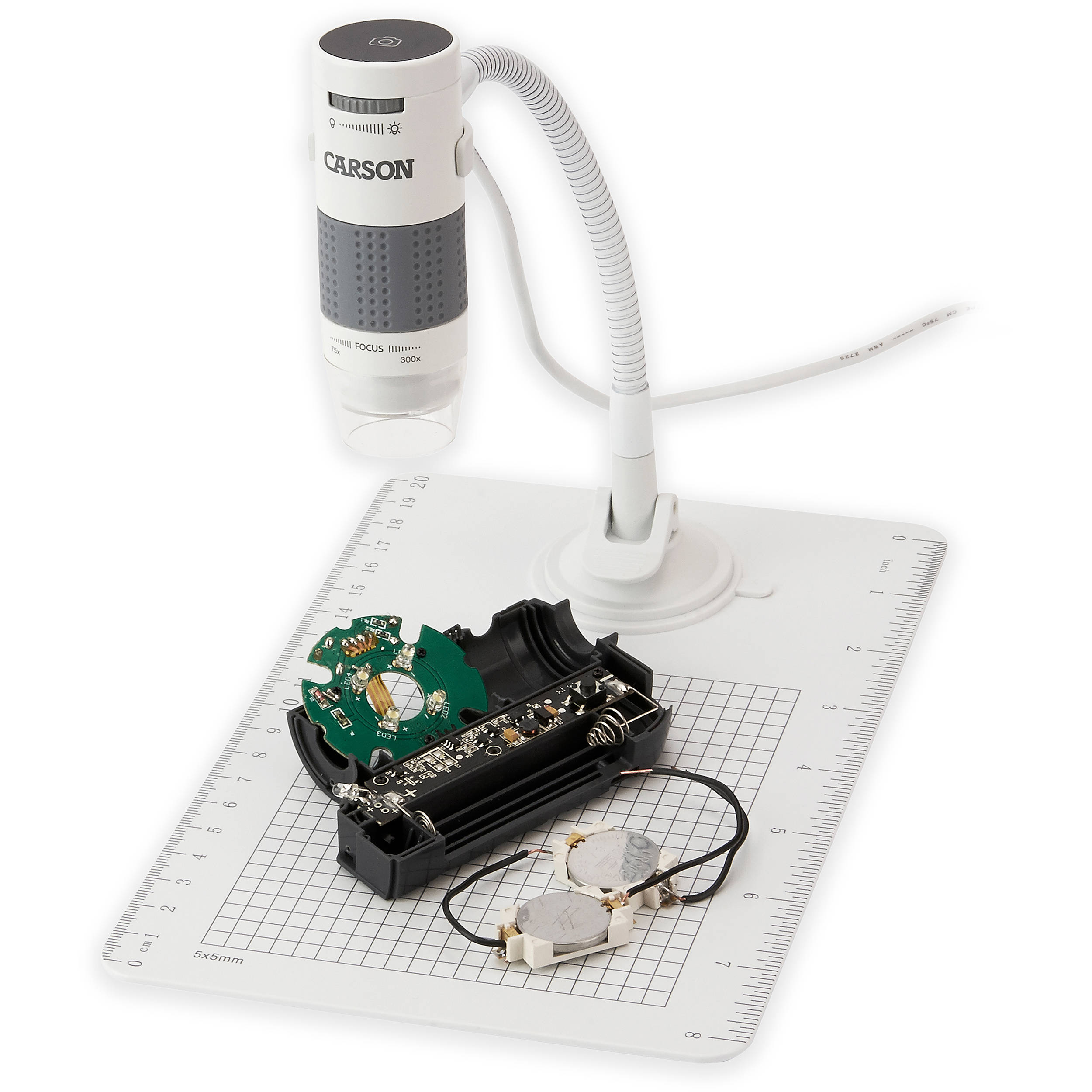 Carson eFlex 75x-300x Digital LED Microscope with Flexible Neck Stand & Base - Ideal for Coin Collecting, Jewelry Inspection, and Electronics Repair